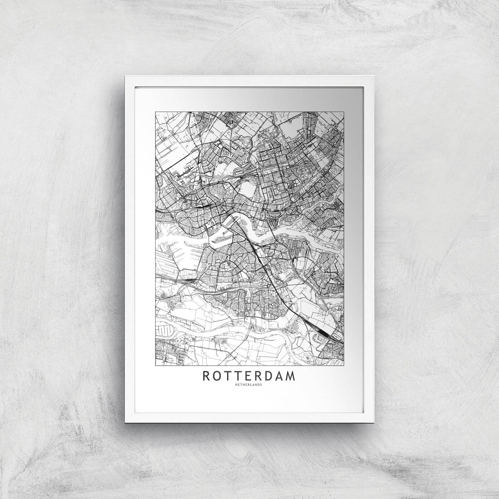 Rotterdam Light City Map Giclee Art Print - A3 - White Frame