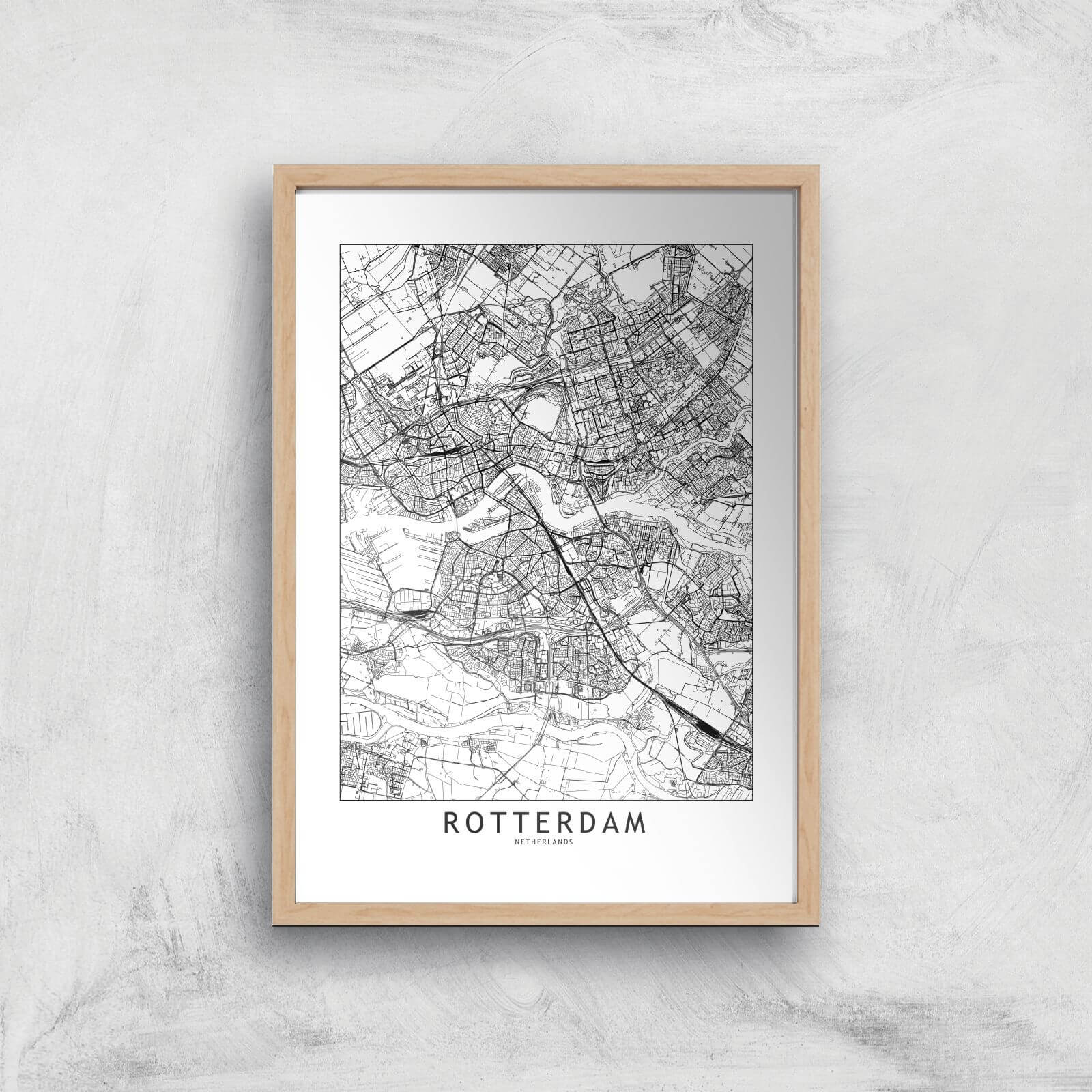 Rotterdam Light City Map Giclee Art Print - A2 - Wooden Frame