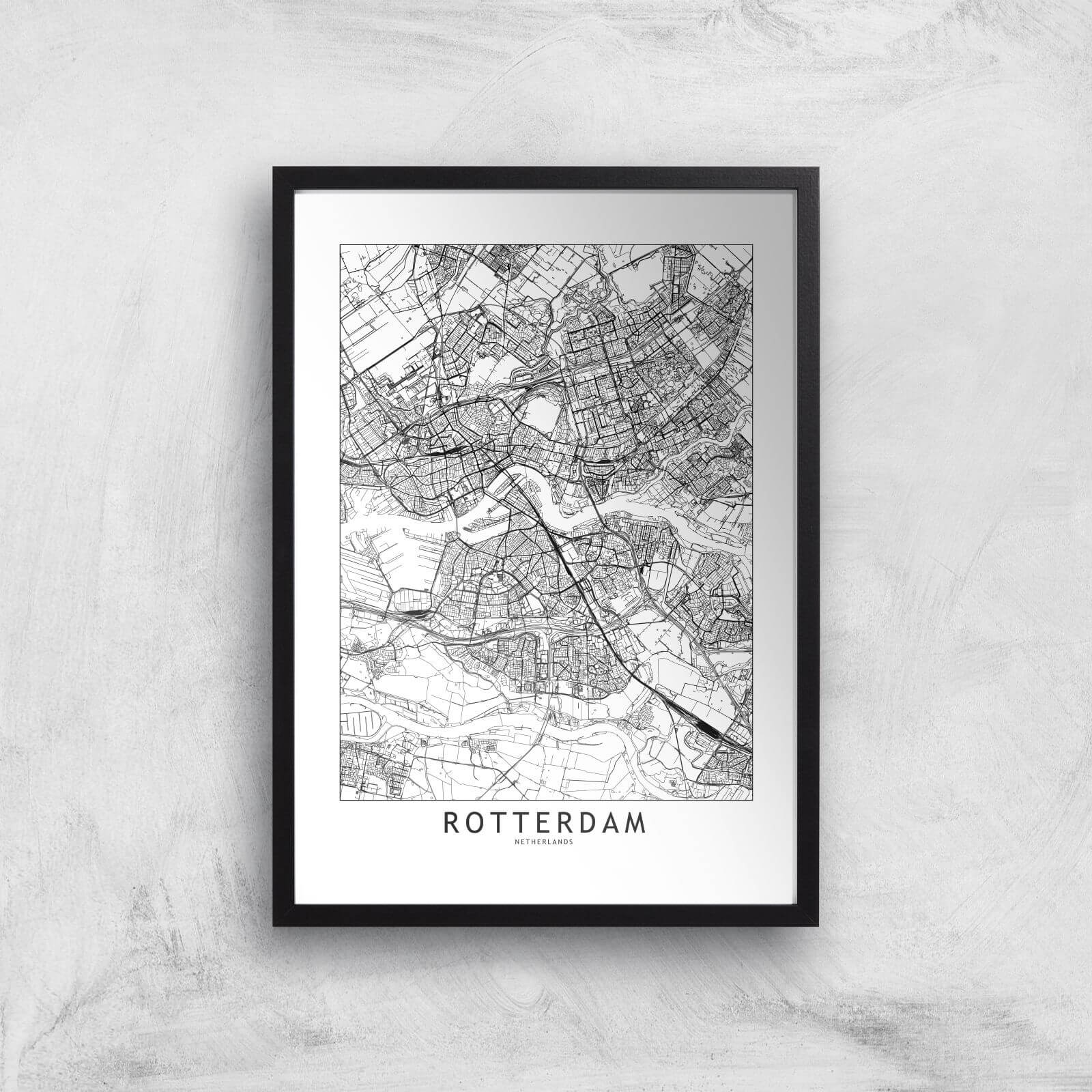 Rotterdam Light City Map Giclee Art Print - A2 - Black Frame
