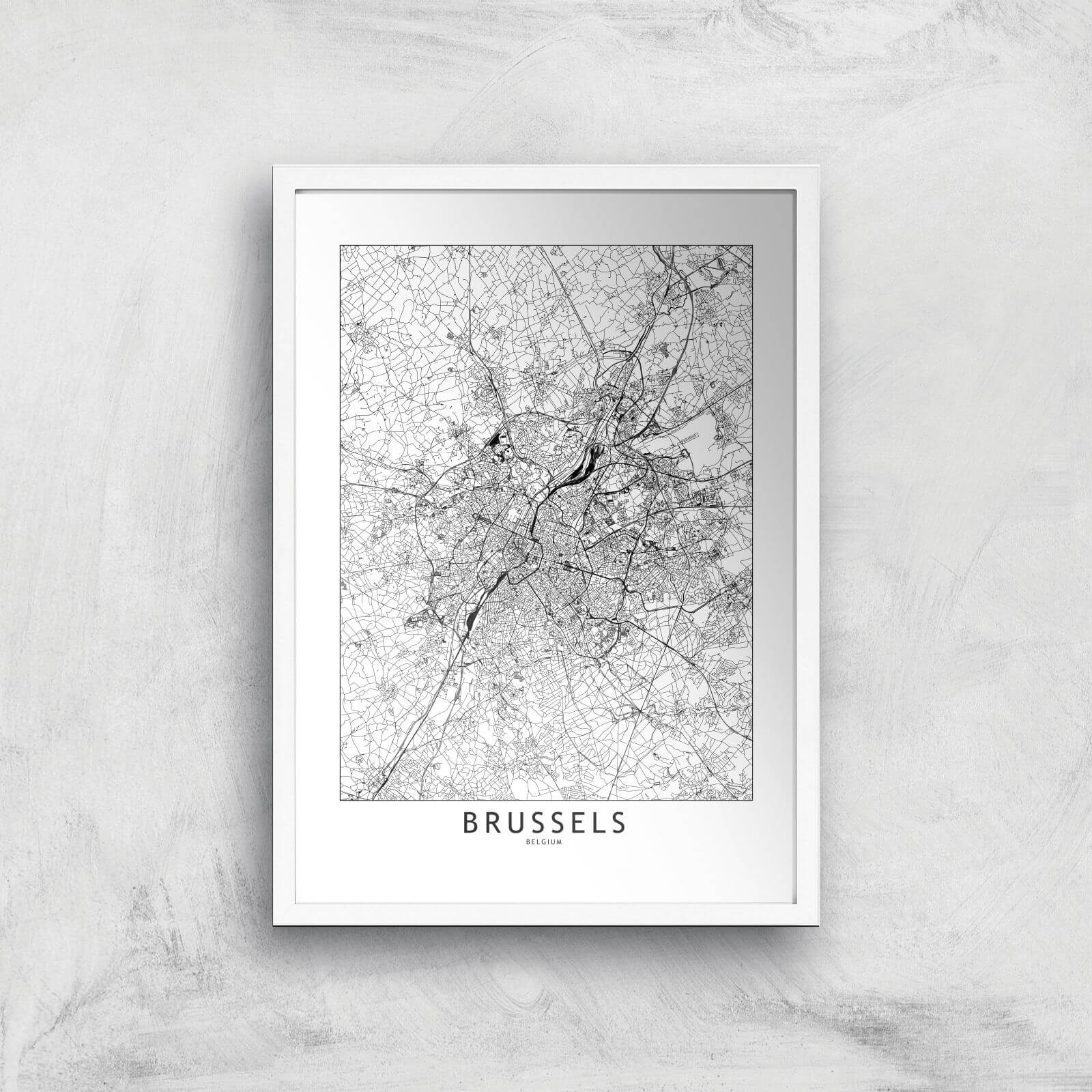 Brussels Light City Map Giclee Art Print - A3 - White Frame