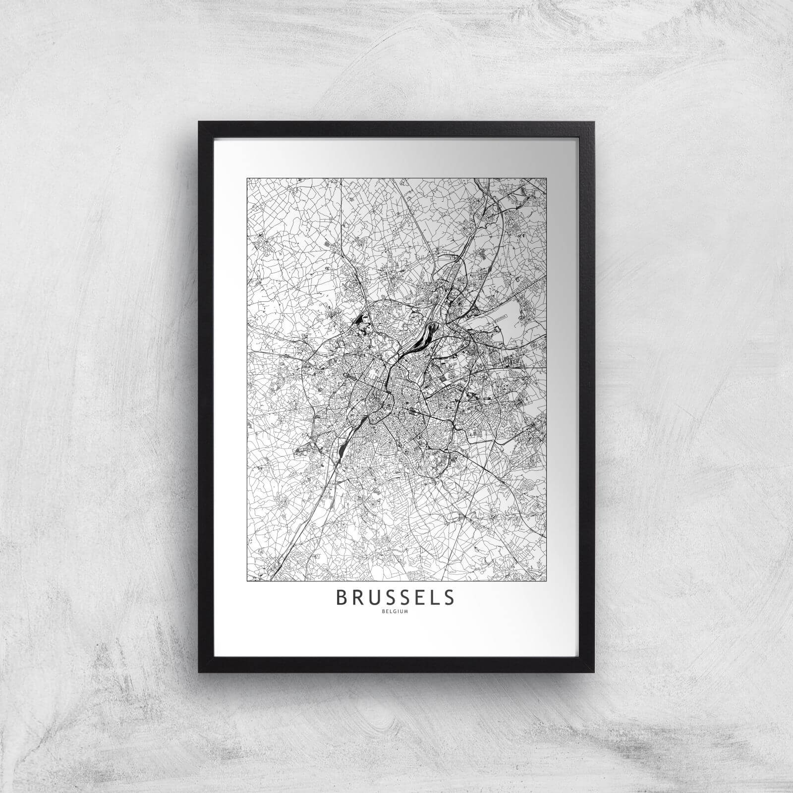 Brussels Light City Map Giclee Art Print - A2 - Black Frame