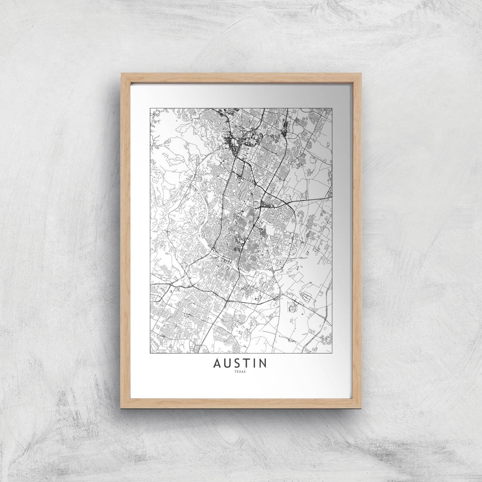 Austin Light City Map Giclee Art Print - A3 - Wooden Frame