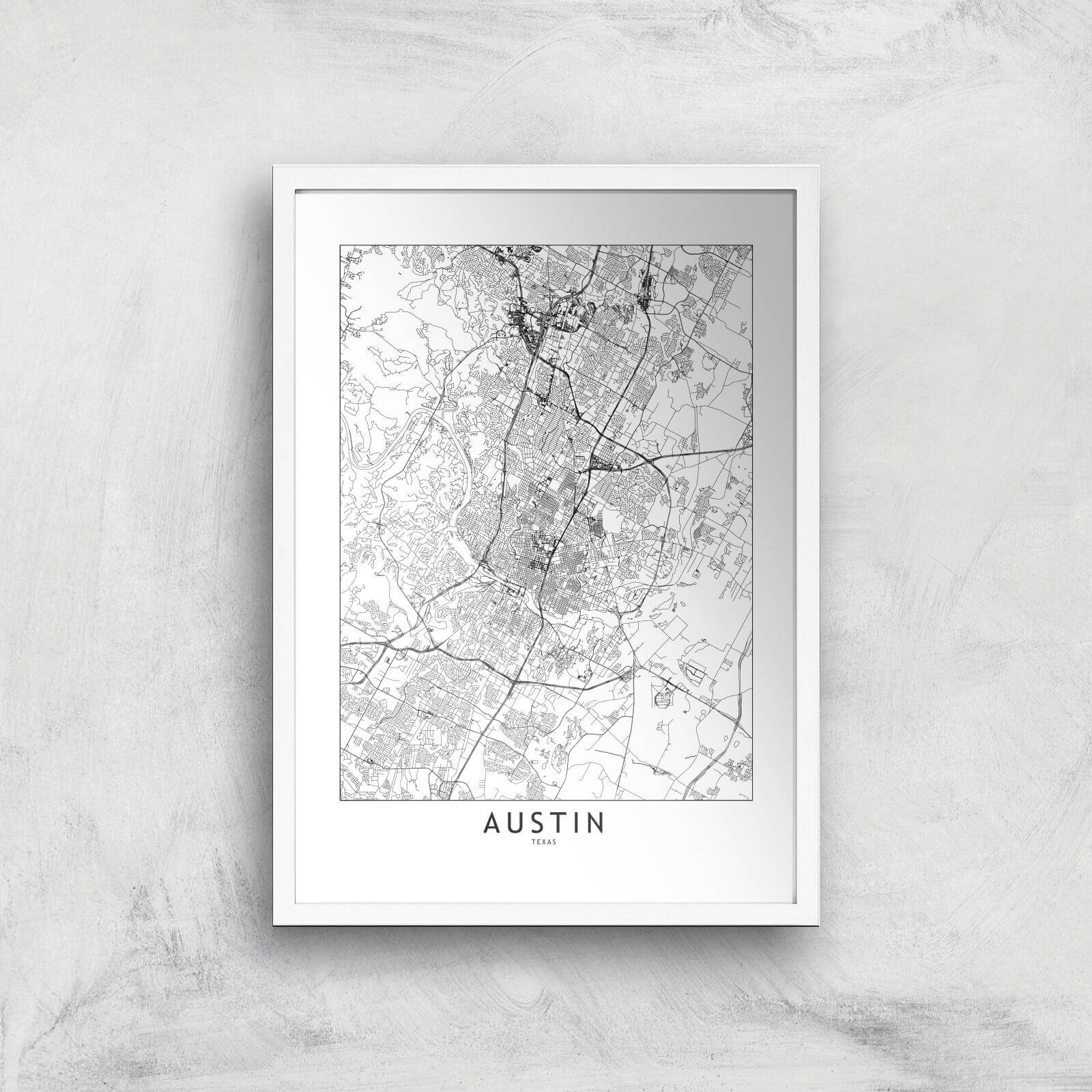Austin Light City Map Giclee Art Print - A3 - White Frame