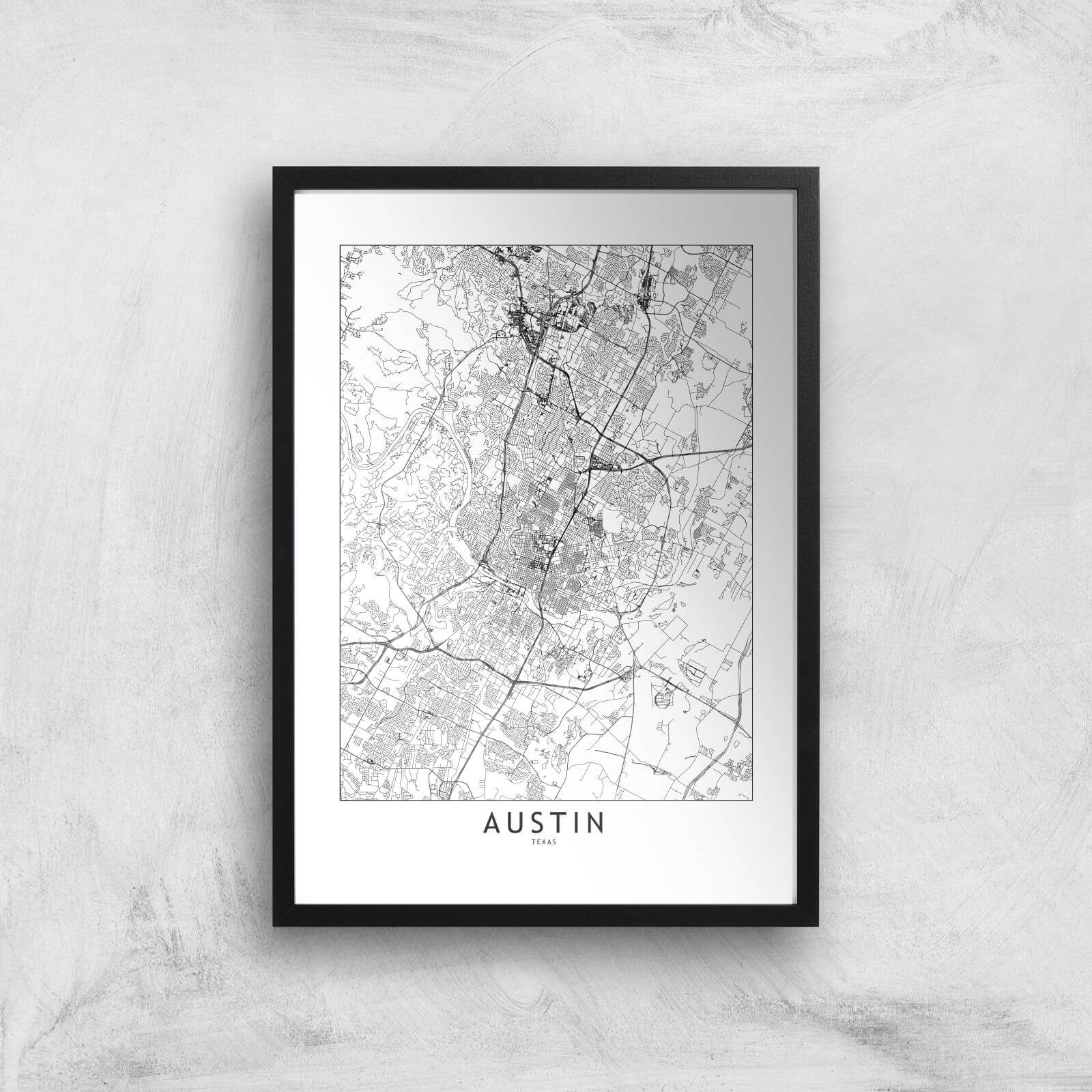 Austin Light City Map Giclee Art Print - A3 - Black Frame