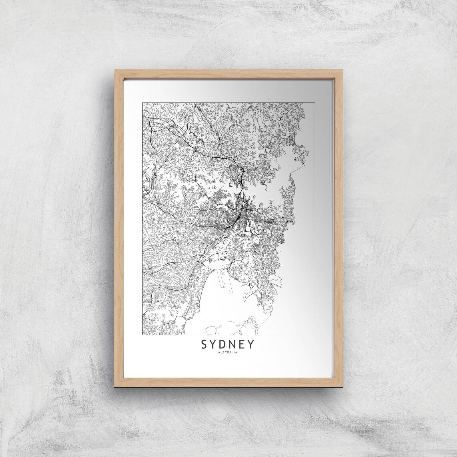 Sydney Light City Map Giclee Art Print - A3 - Wooden Frame