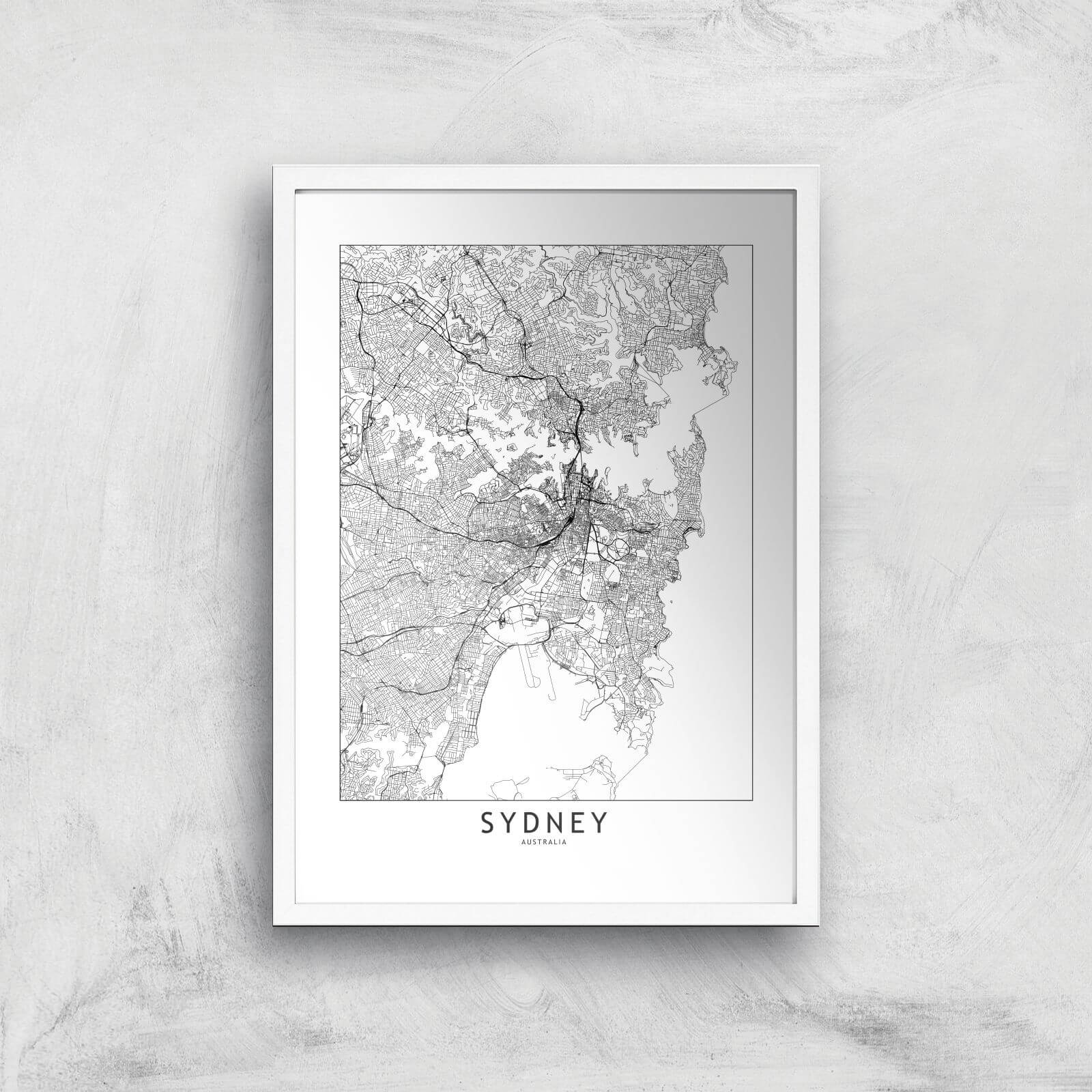 Sydney Light City Map Giclee Art Print - A2 - White Frame