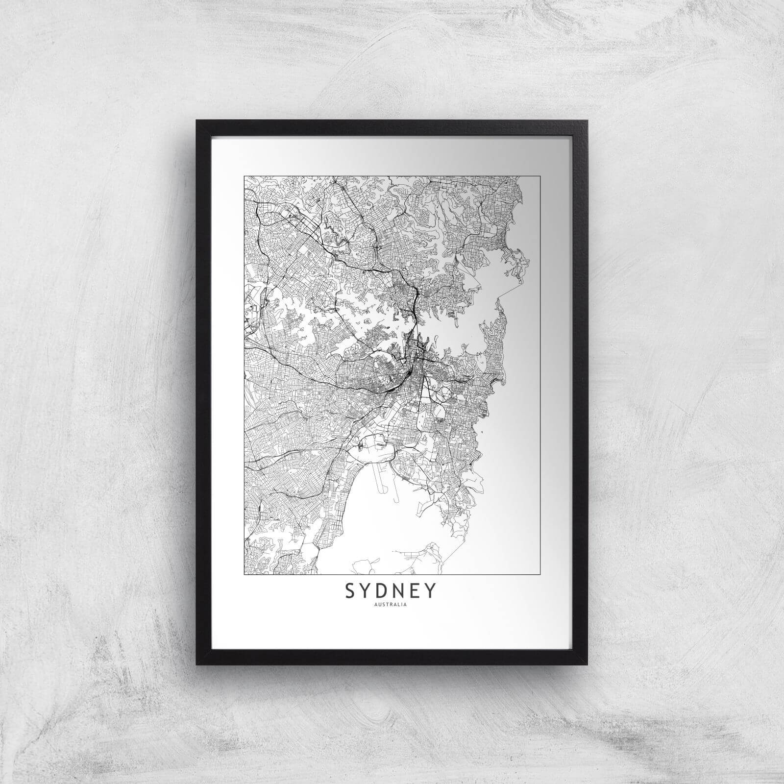 Sydney Light City Map Giclee Art Print - A2 - Black Frame