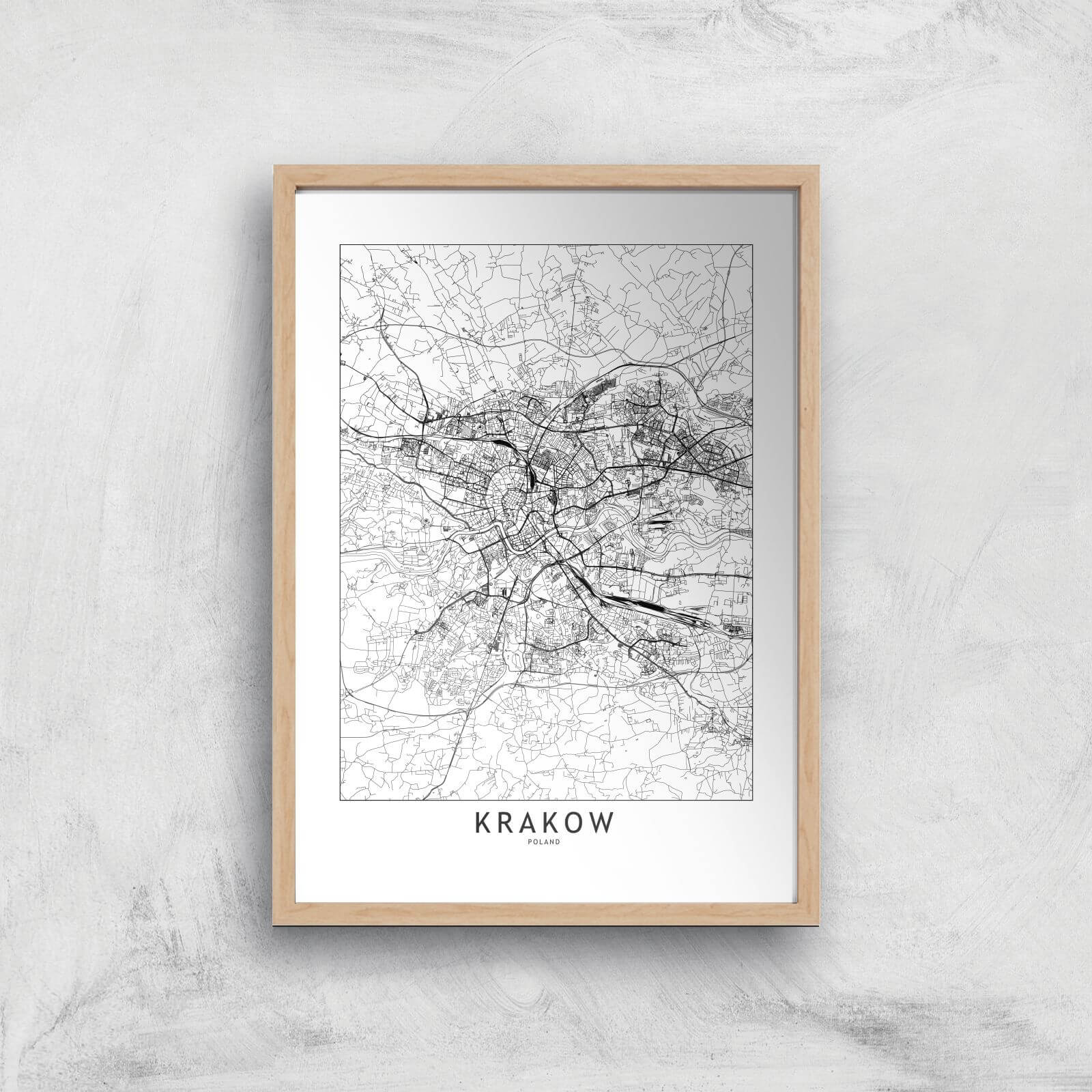 Krakow Light City Map Giclee Art Print - A4 - Wooden Frame