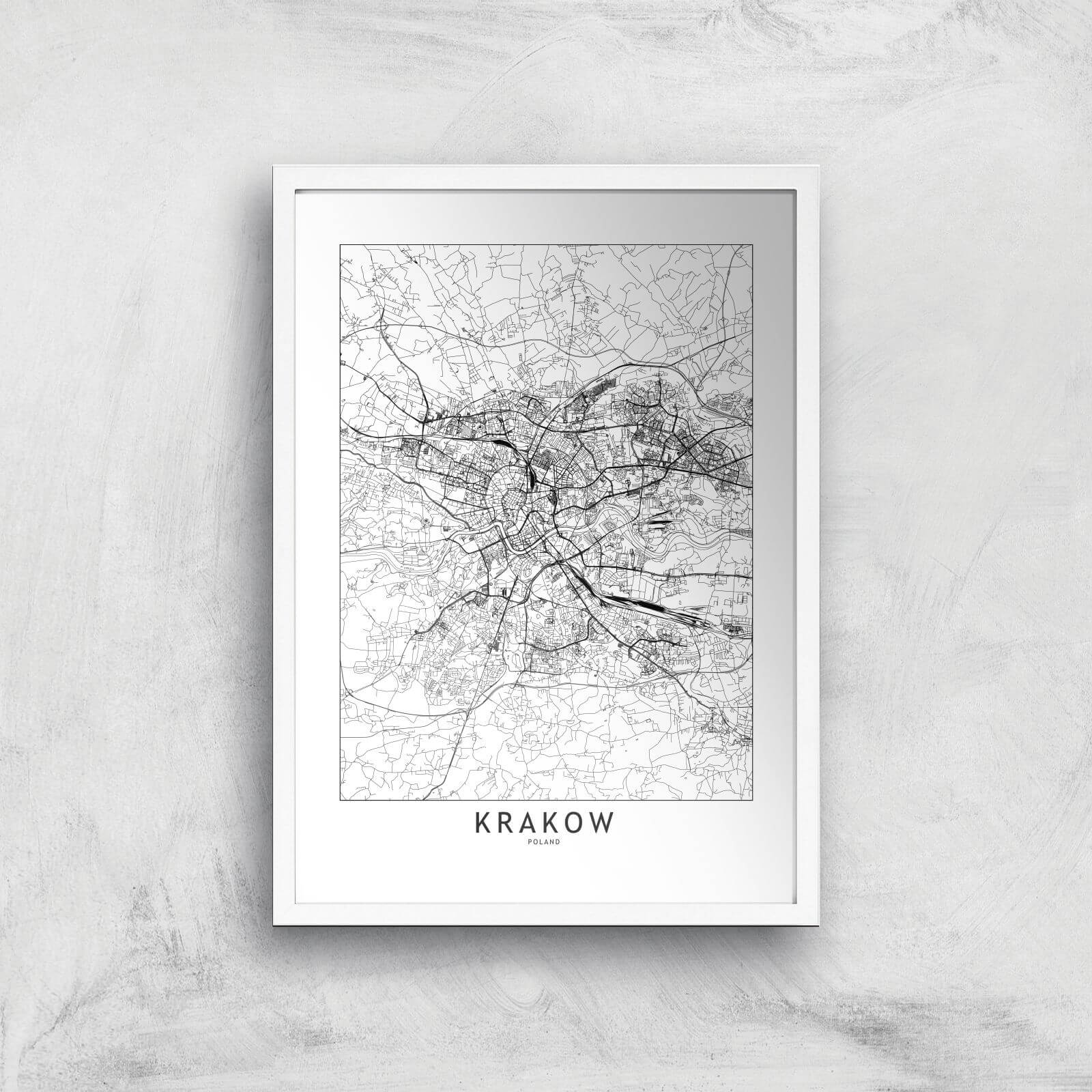 Krakow Light City Map Giclee Art Print - A2 - White Frame