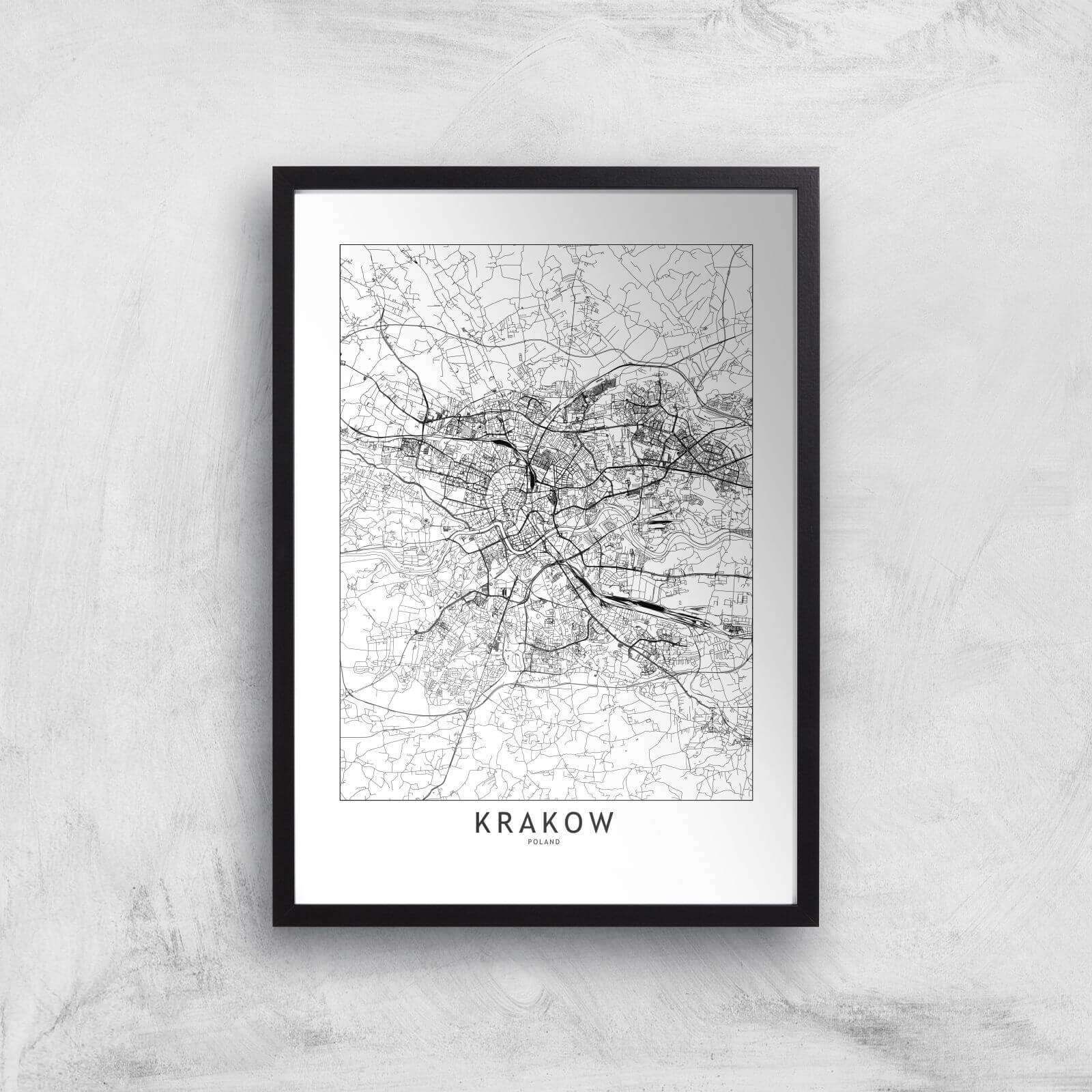 Krakow Light City Map Giclee Art Print - A2 - Black Frame