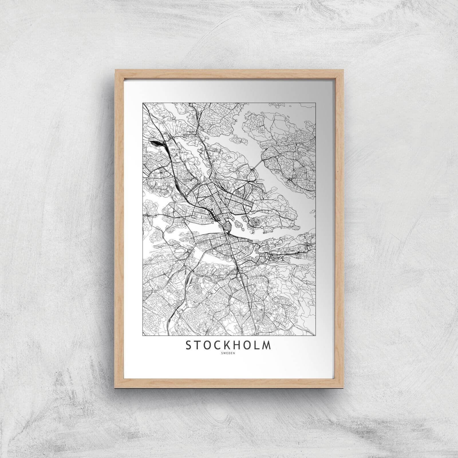 Stockholm Light City Map Giclee Art Print - A4 - Wooden Frame