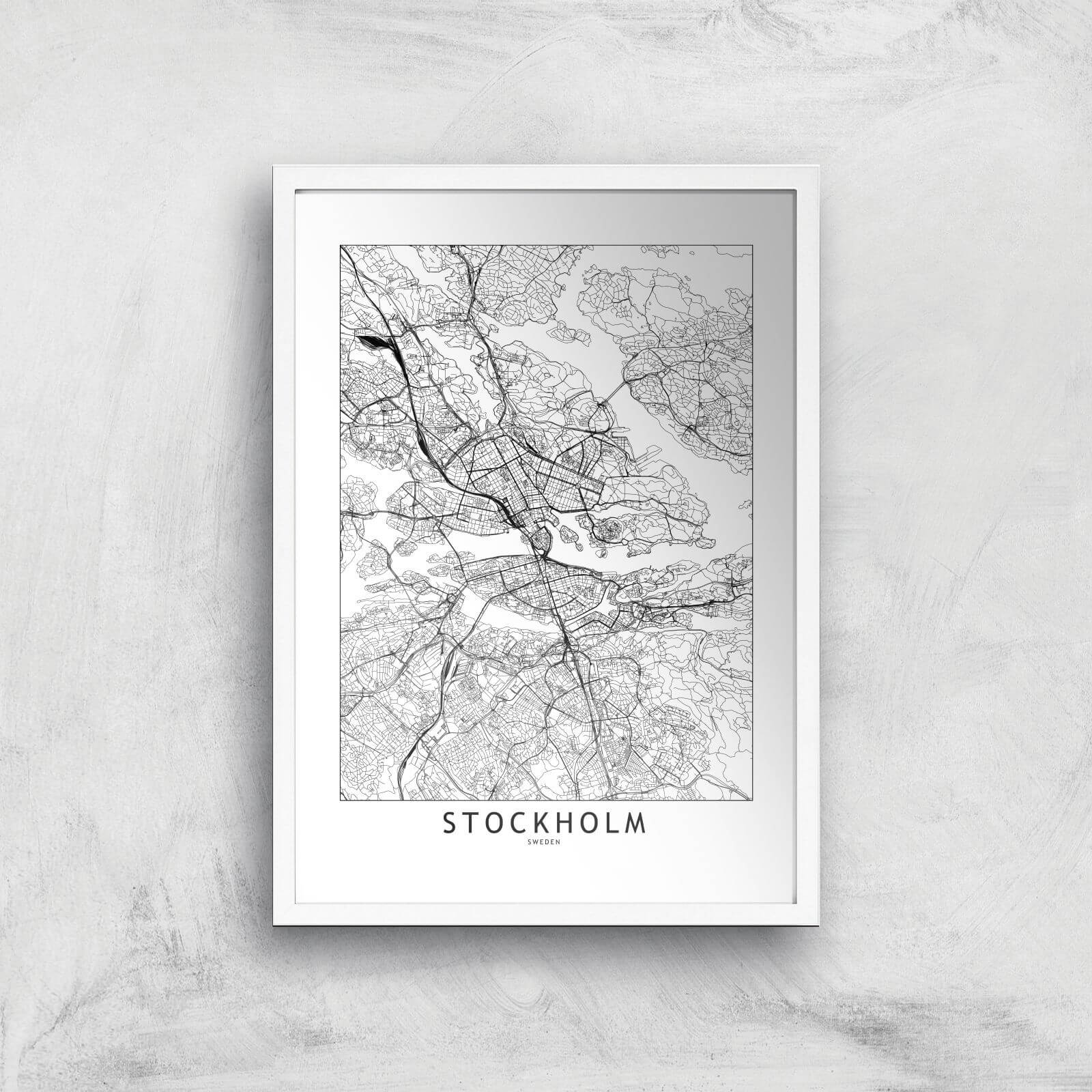 Stockholm Light City Map Giclee Art Print - A3 - White Frame