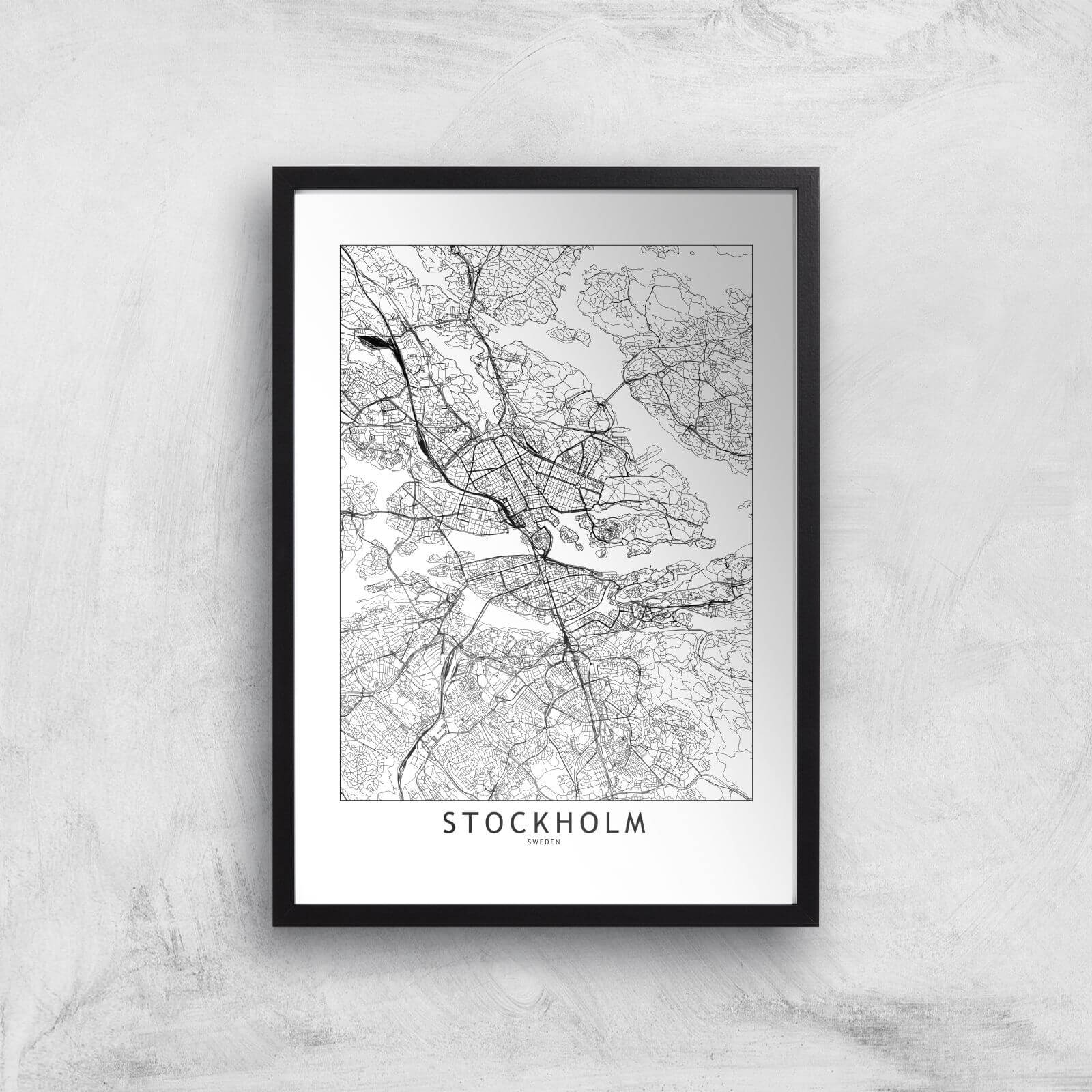 Stockholm Light City Map Giclee Art Print - A3 - Black Frame