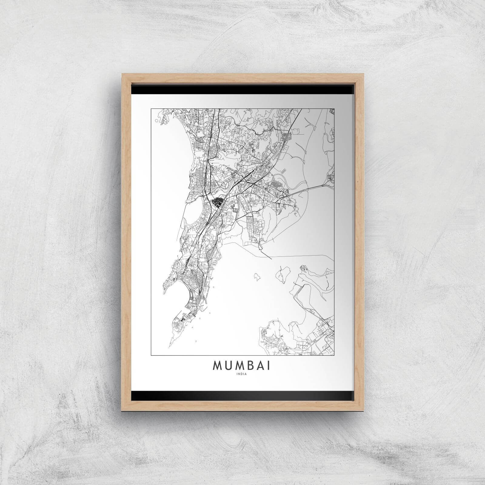 Mumbai Light City Map Giclee Art Print - A4 - Wooden Frame