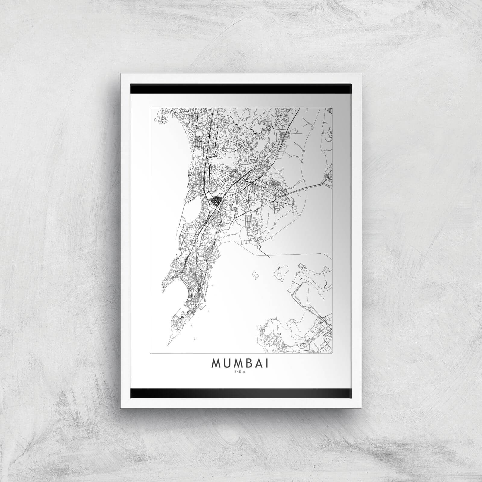 Mumbai Light City Map Giclee Art Print - A3 - White Frame