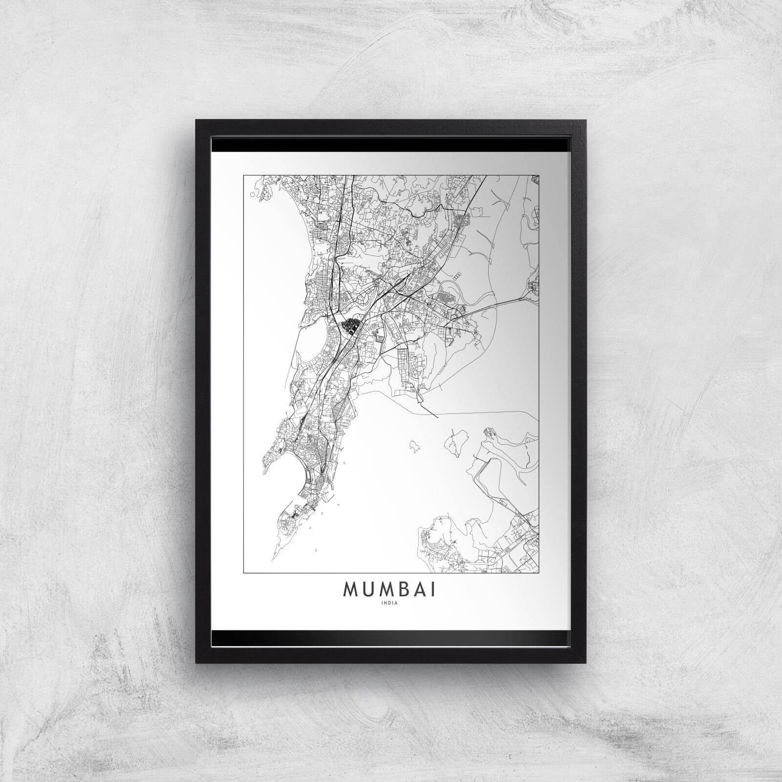 Mumbai Light City Map Giclee Art Print - A3 - Black Frame