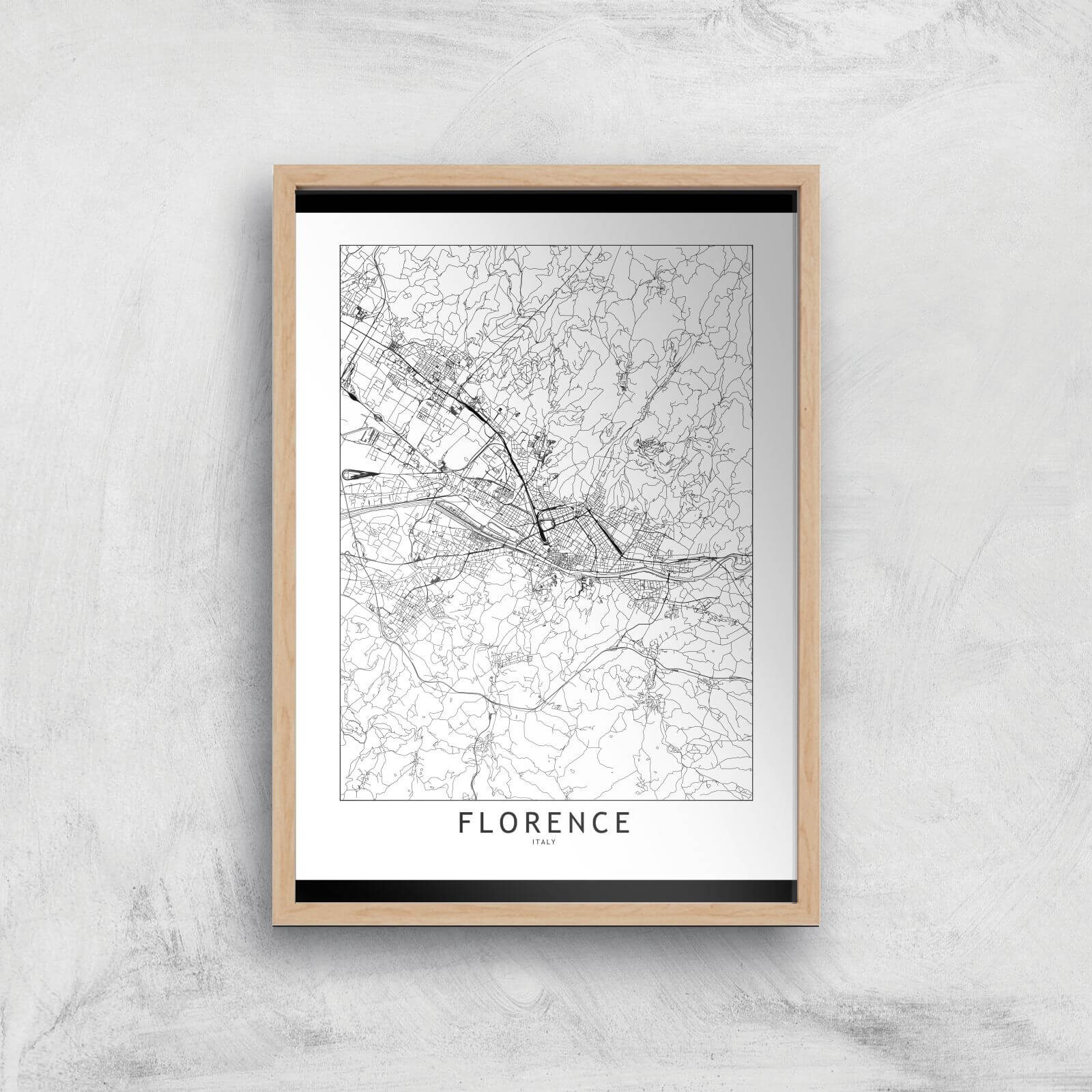 Florence Light City Map Giclee Art Print - A3 - Wooden Frame