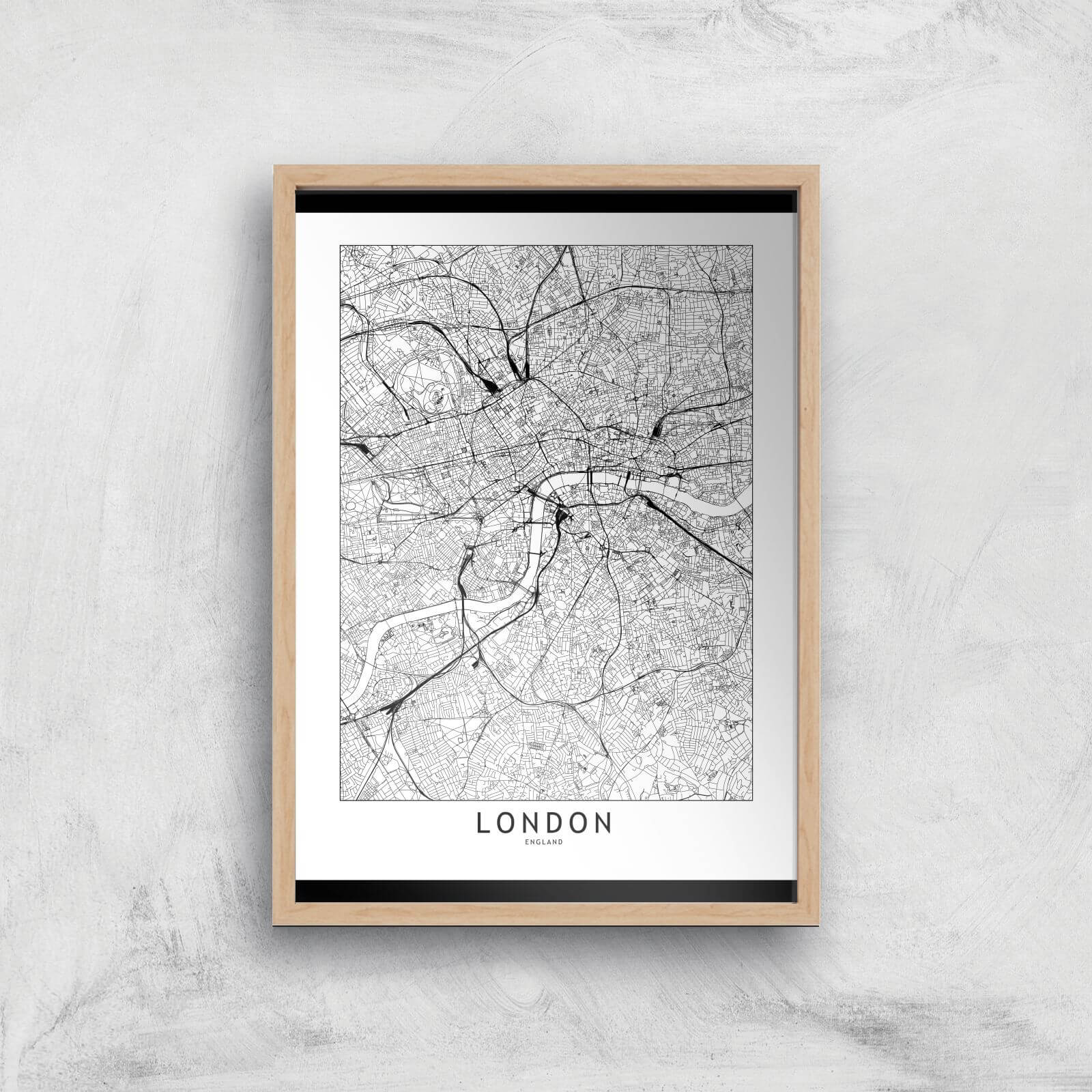 London Light City Map Giclee Art Print - A4 - Wooden Frame