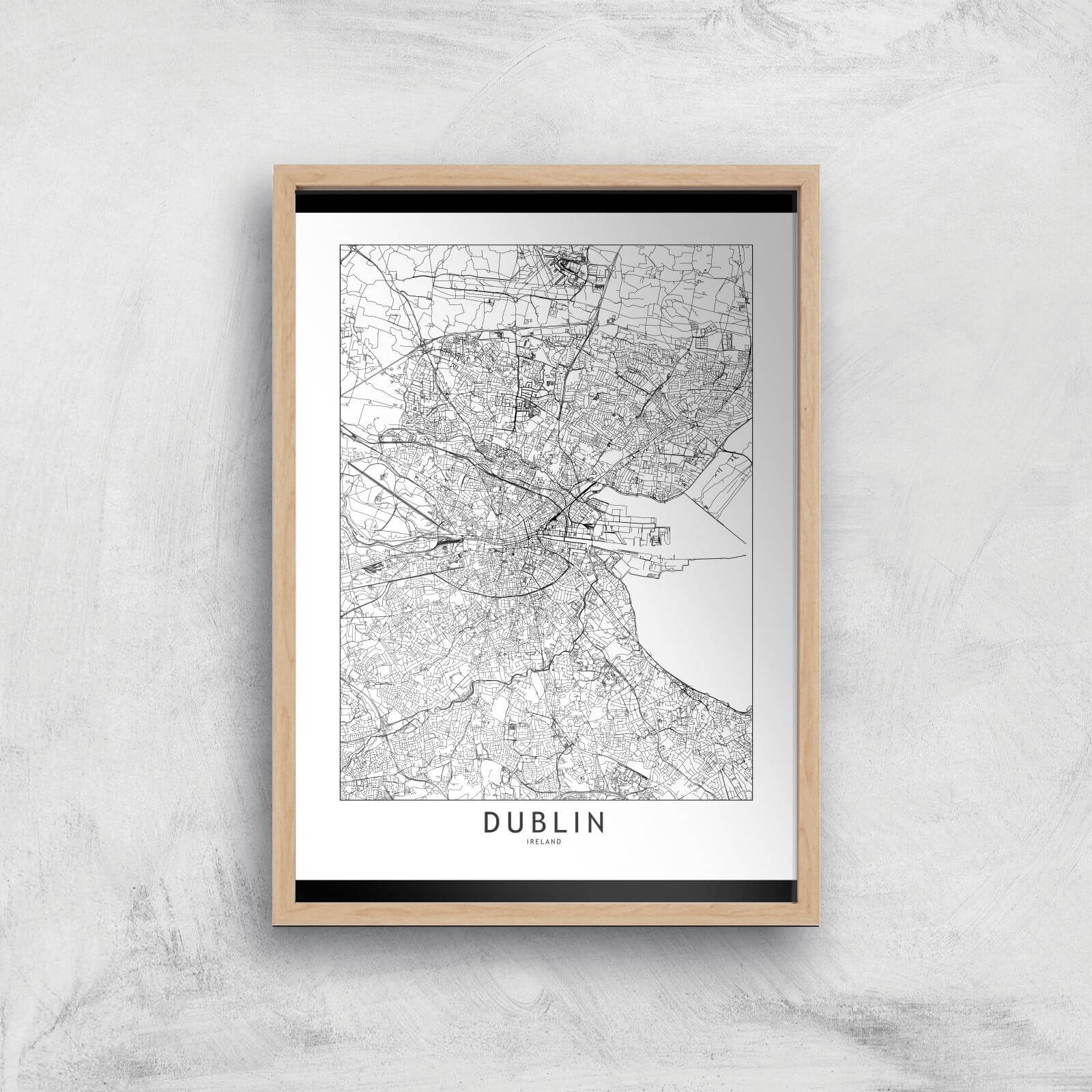 Dublin Light City Map Giclee Art Print - A3 - Wooden Frame