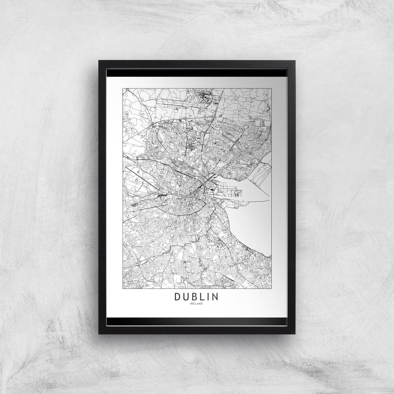 Dublin Light City Map Giclee Art Print - A2 - Black Frame