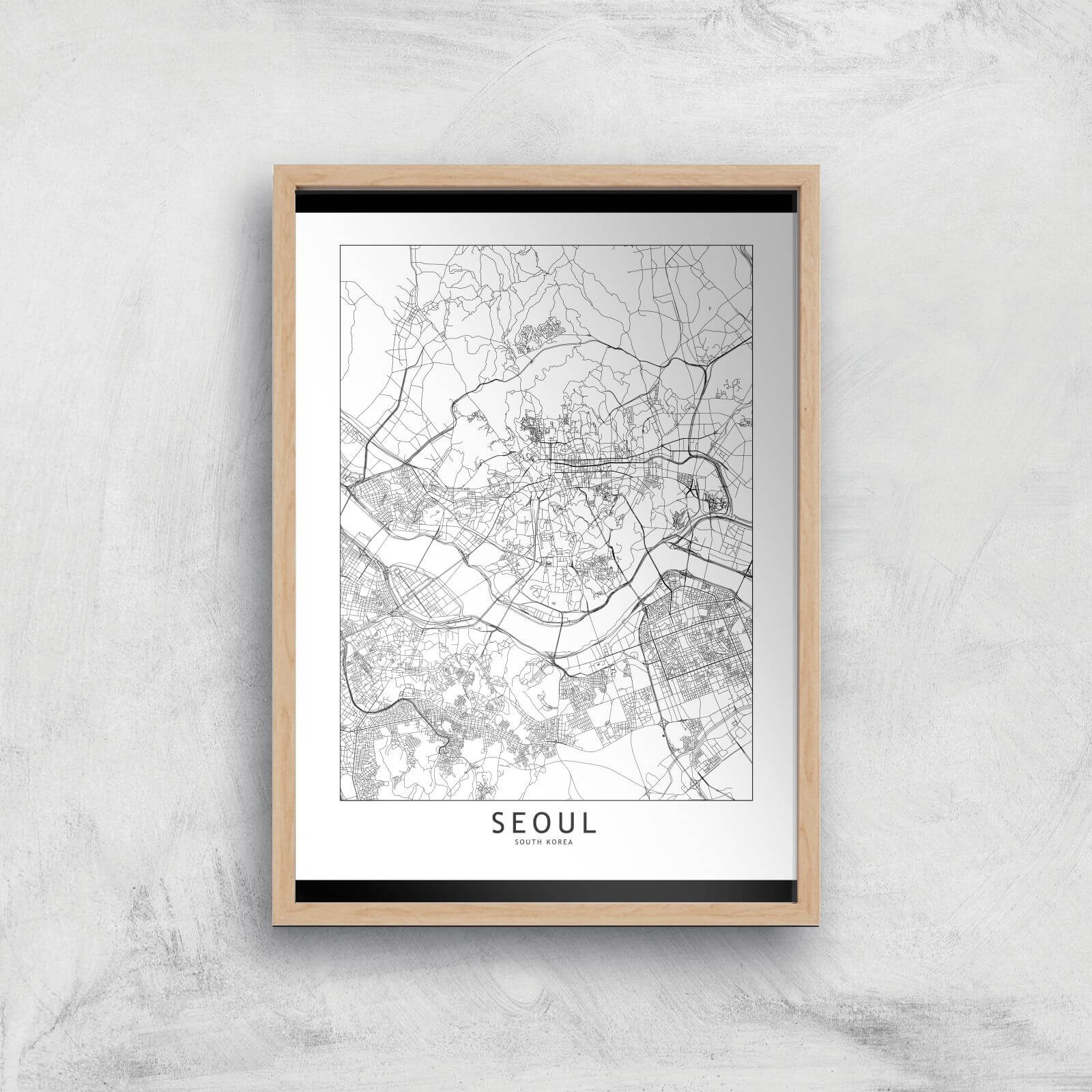 Seoul Light City Map Giclee Art Print - A3 - Wooden Frame