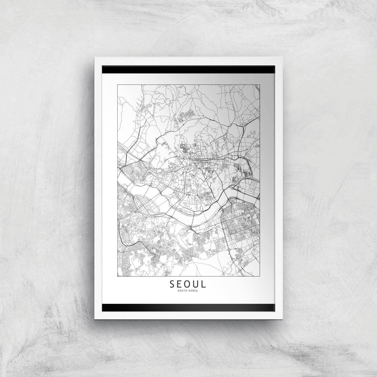 Seoul Light City Map Giclee Art Print - A2 - White Frame