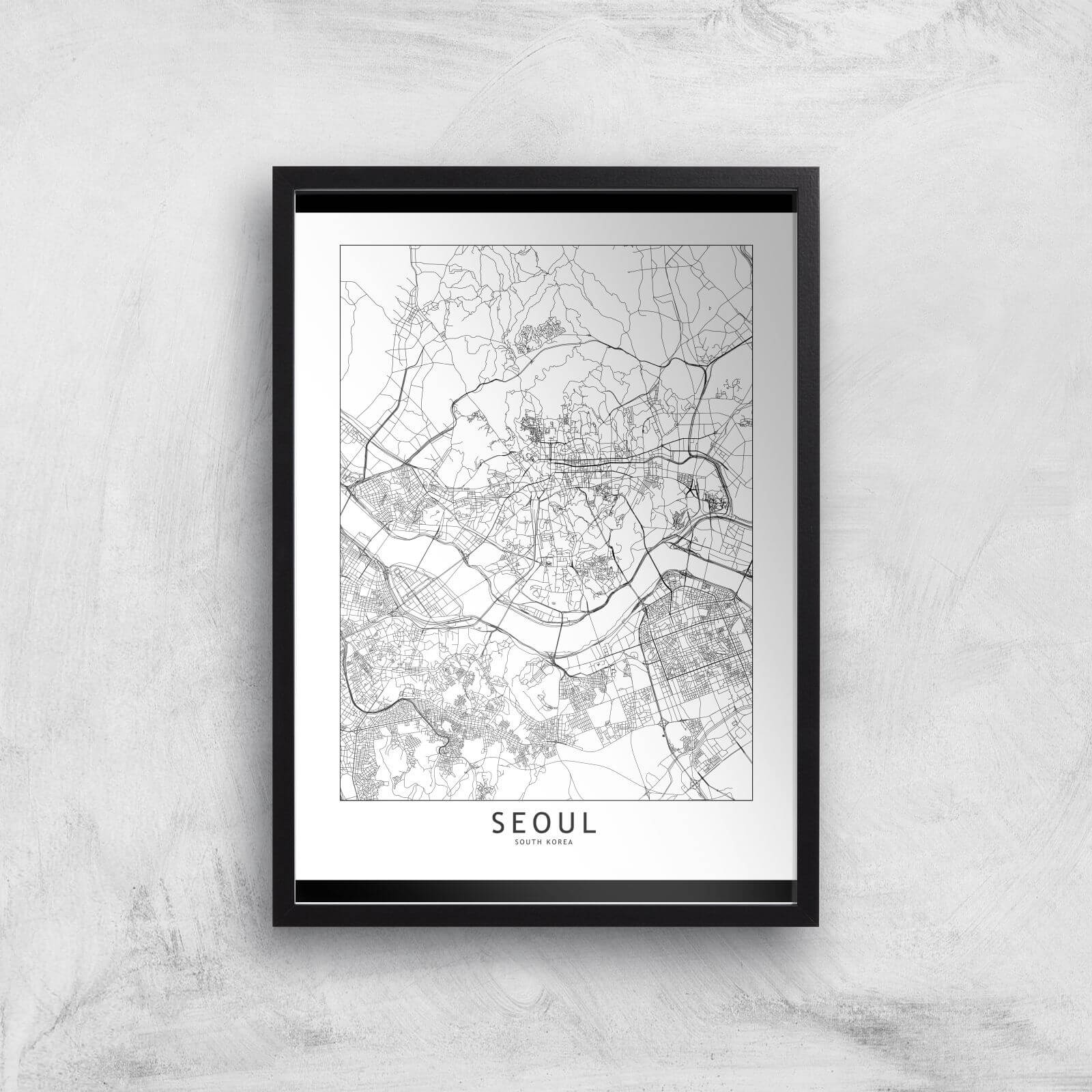 Seoul Light City Map Giclee Art Print - A2 - Black Frame