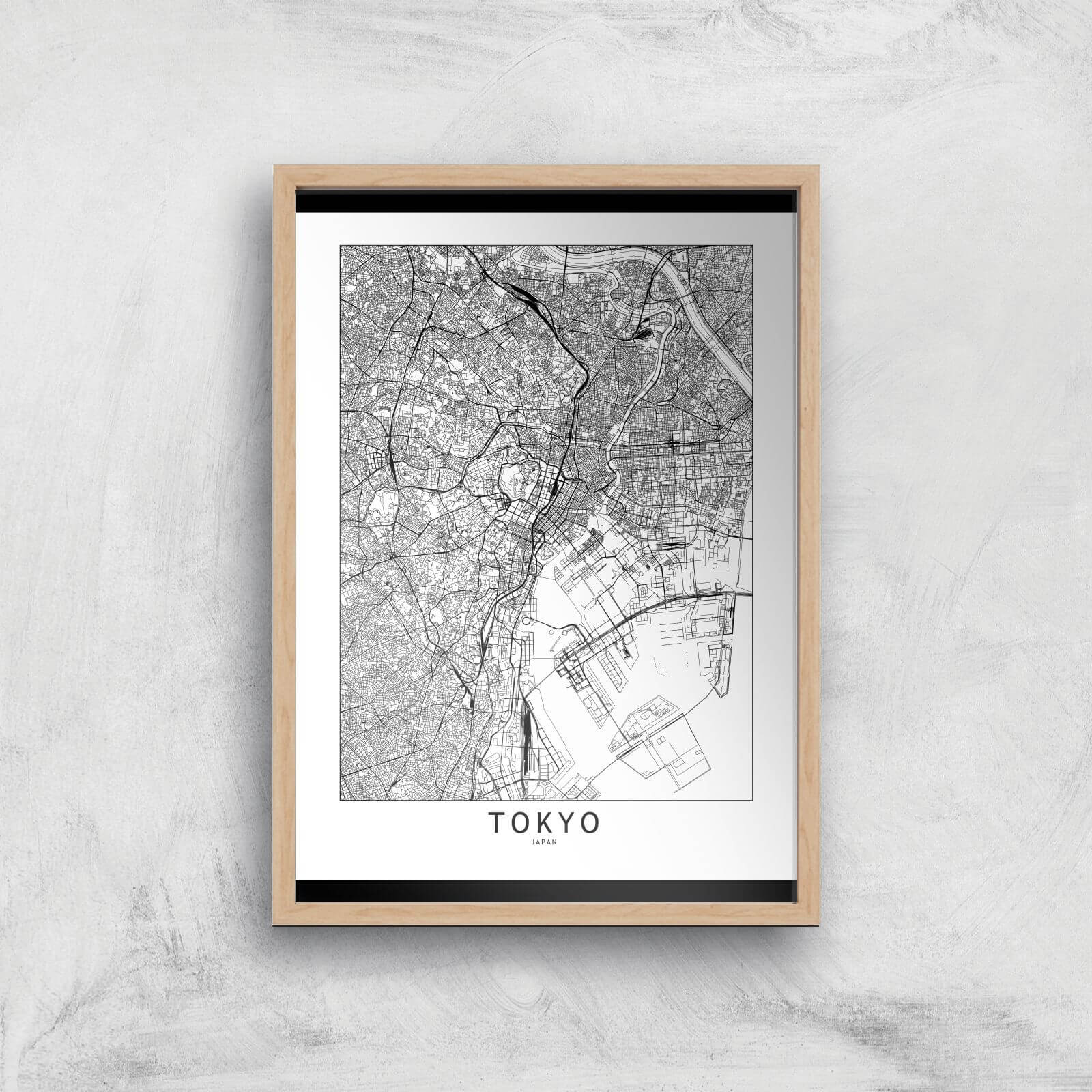 Tokyo Light City Map Giclee Art Print - A3 - Wooden Frame