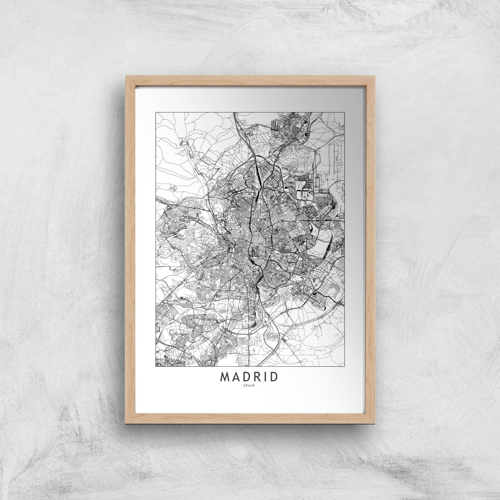Madrid Light City Map Giclee Art Print - A3 - Wooden Frame