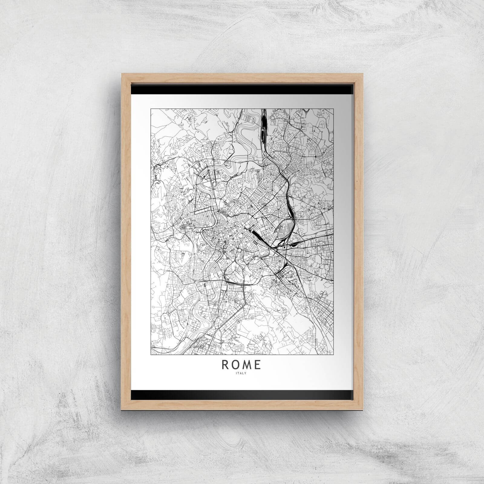 Rome Light City Map Giclee Art Print - A3 - Wooden Frame