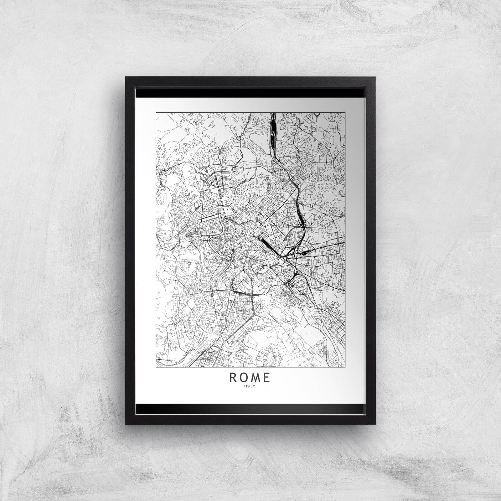 Rome Light City Map Giclee Art Print - A2 - Black Frame