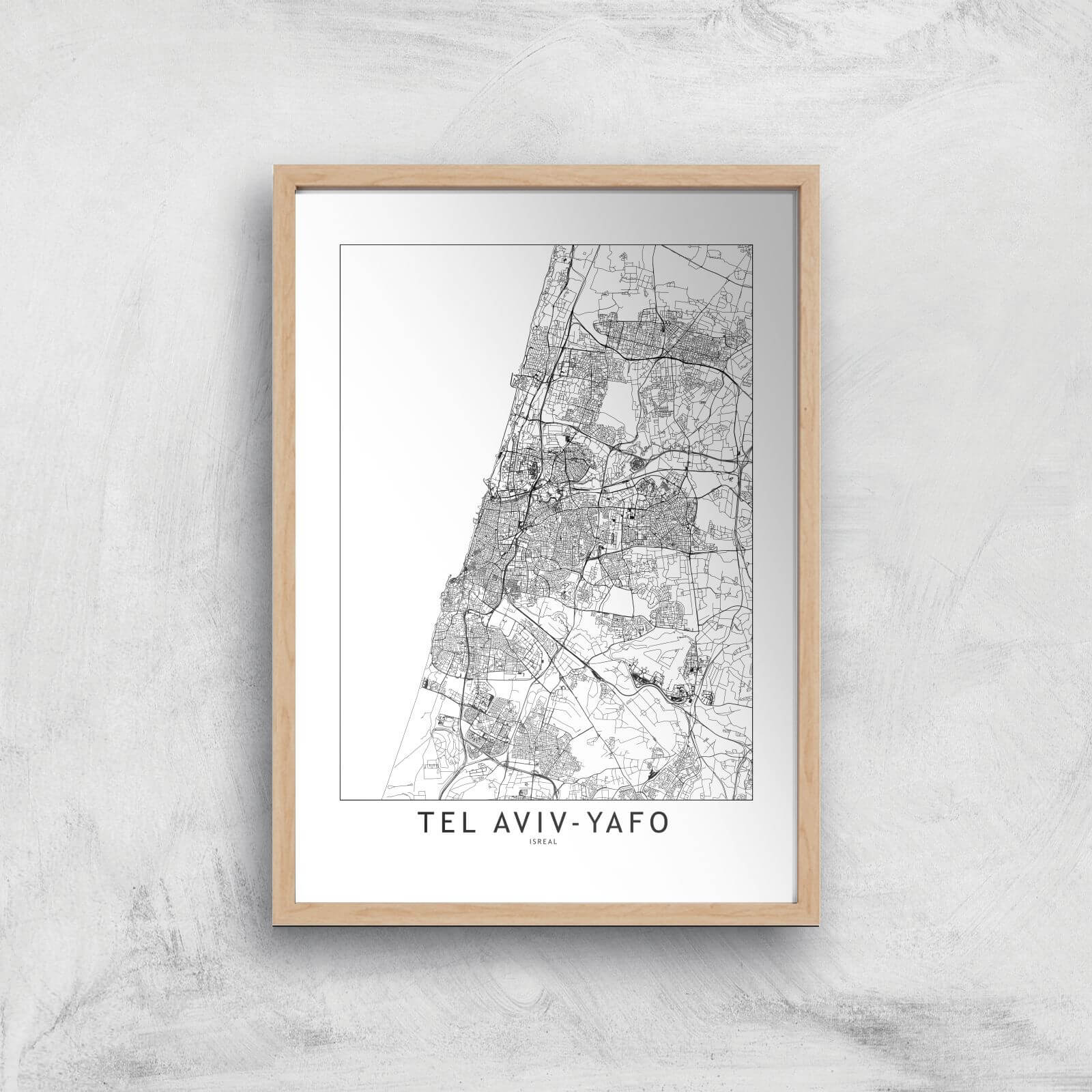 Tel Aviv-Yafo Light City Map Giclee Art Print - A3 - Wooden Frame