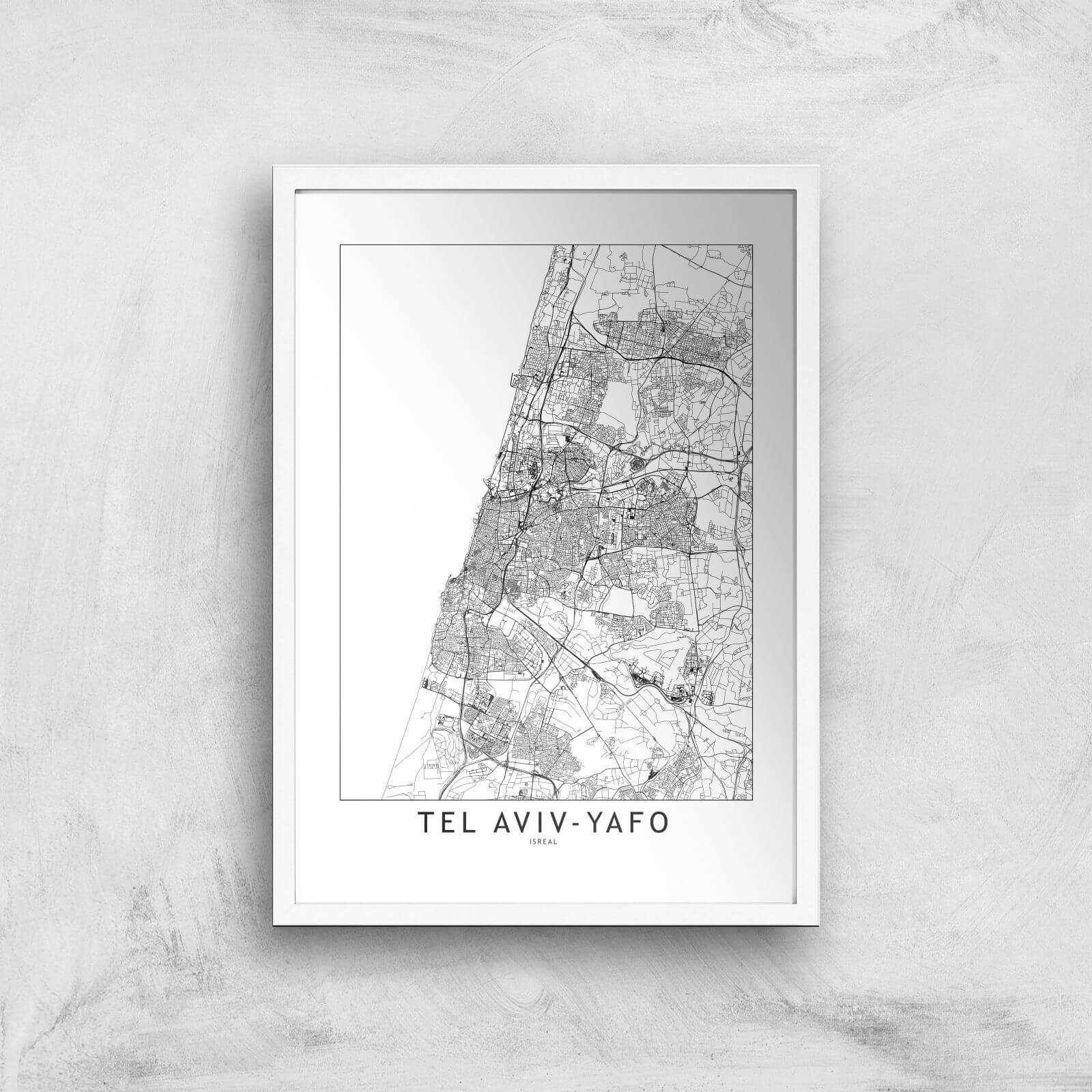Tel Aviv-Yafo Light City Map Giclee Art Print - A3 - White Frame