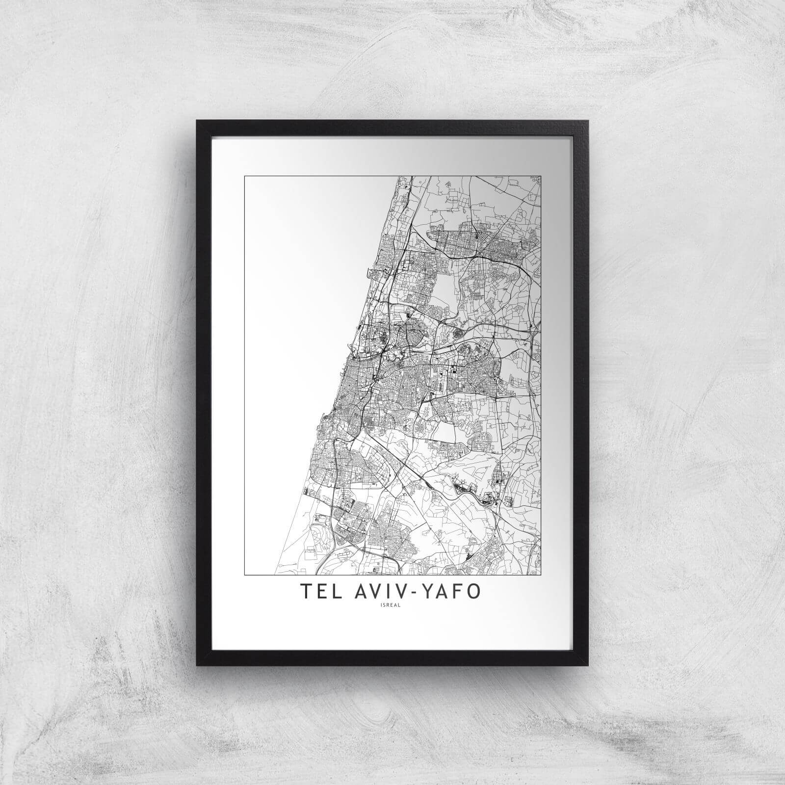 Tel Aviv-Yafo Light City Map Giclee Art Print - A2 - Black Frame