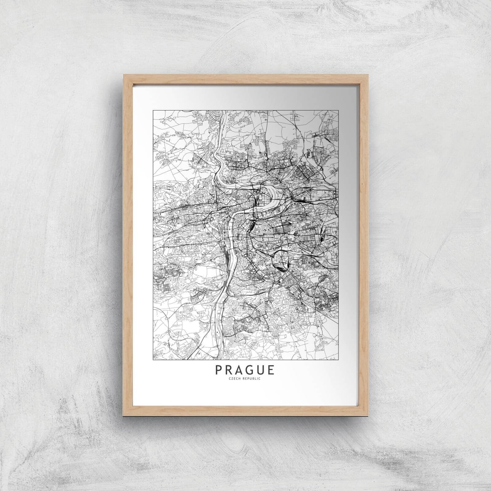 Prague Light City Map Giclee Art Print - A2 - Wooden Frame