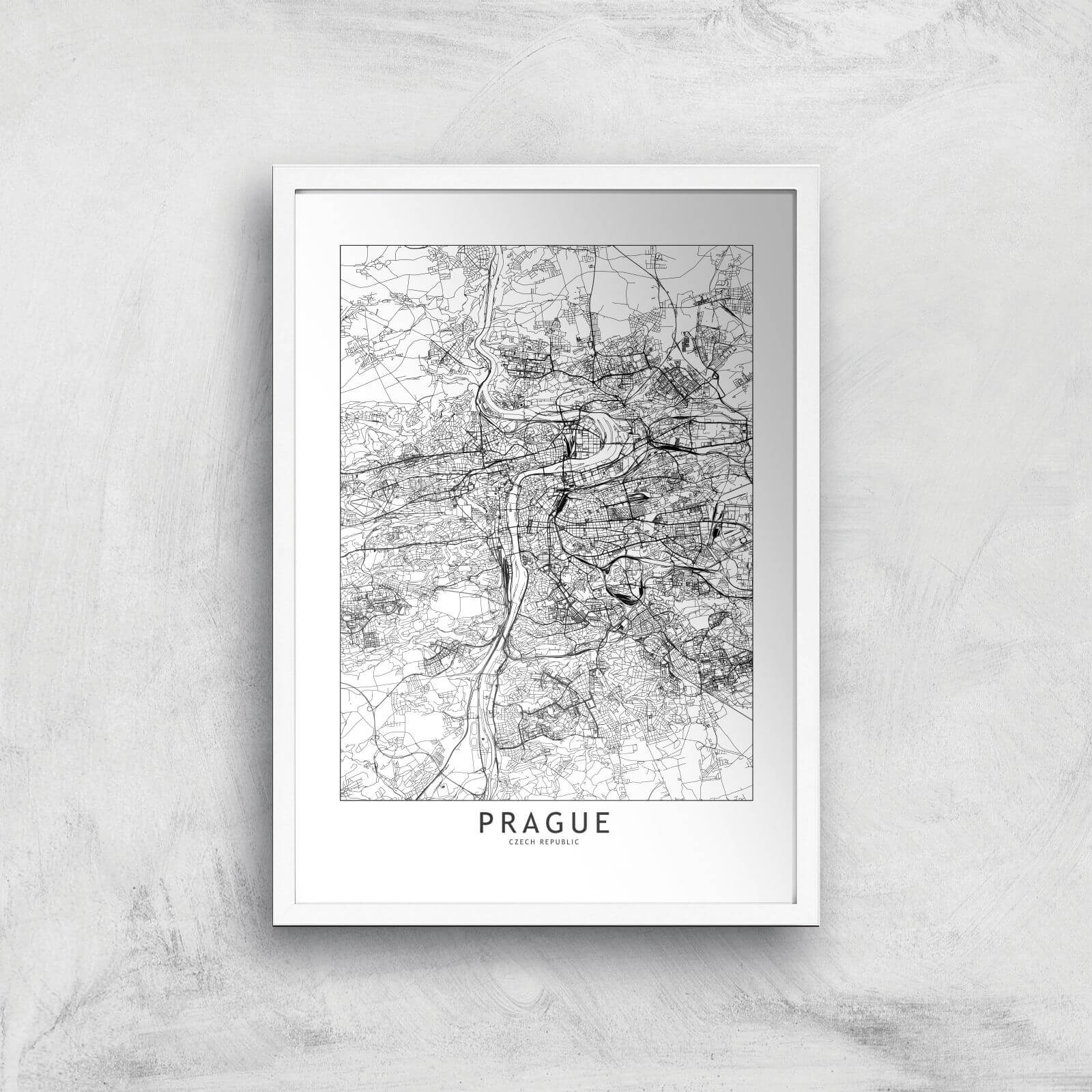 Prague Light City Map Giclee Art Print - A2 - White Frame
