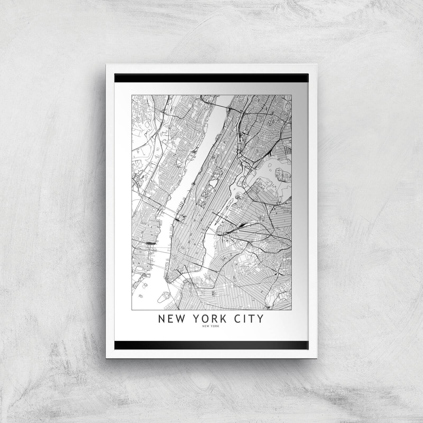 New York Light City Map Giclee Art Print - A3 - White Frame