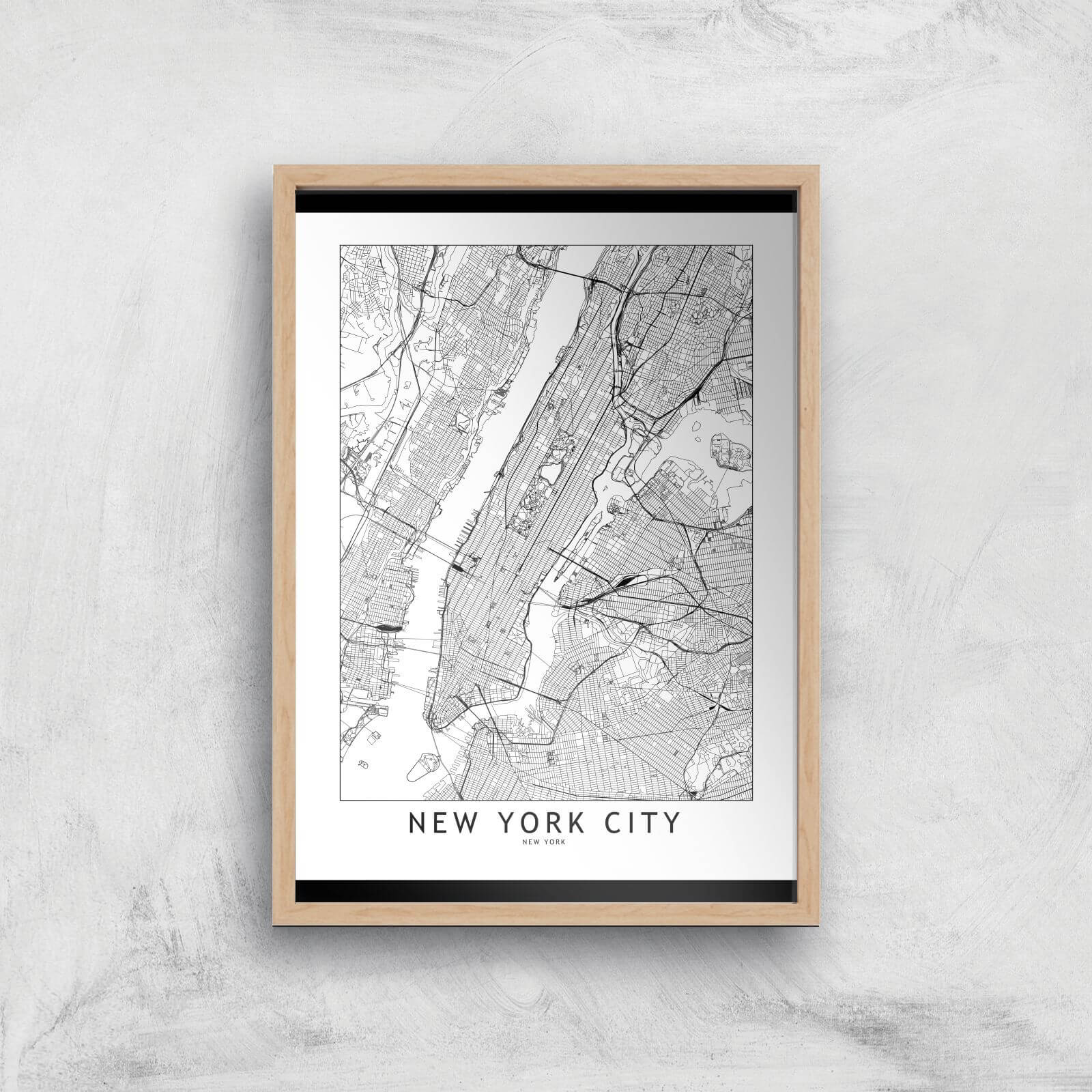 New York Light City Map Giclee Art Print - A2 - Wooden Frame