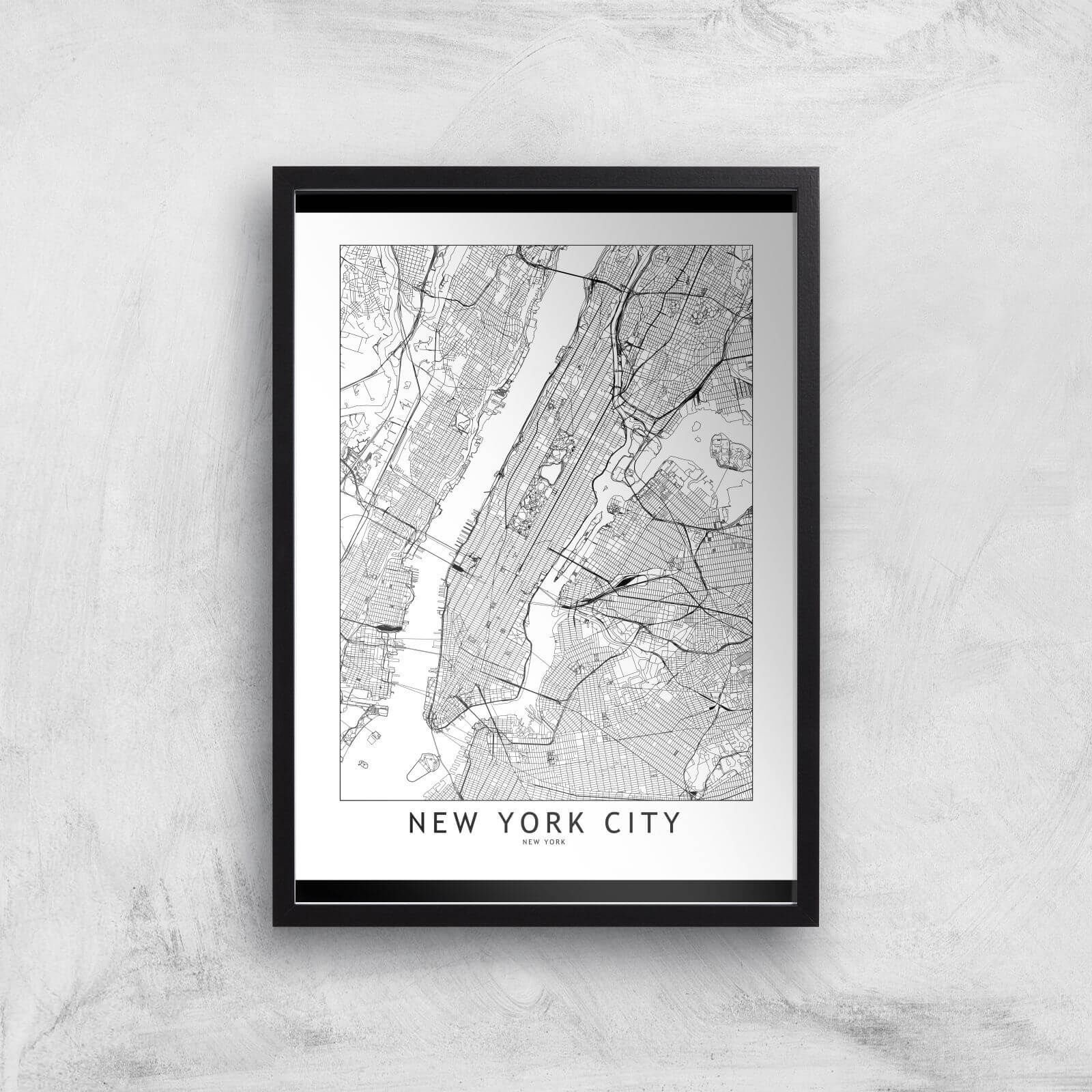 New York Light City Map Giclee Art Print - A2 - Black Frame