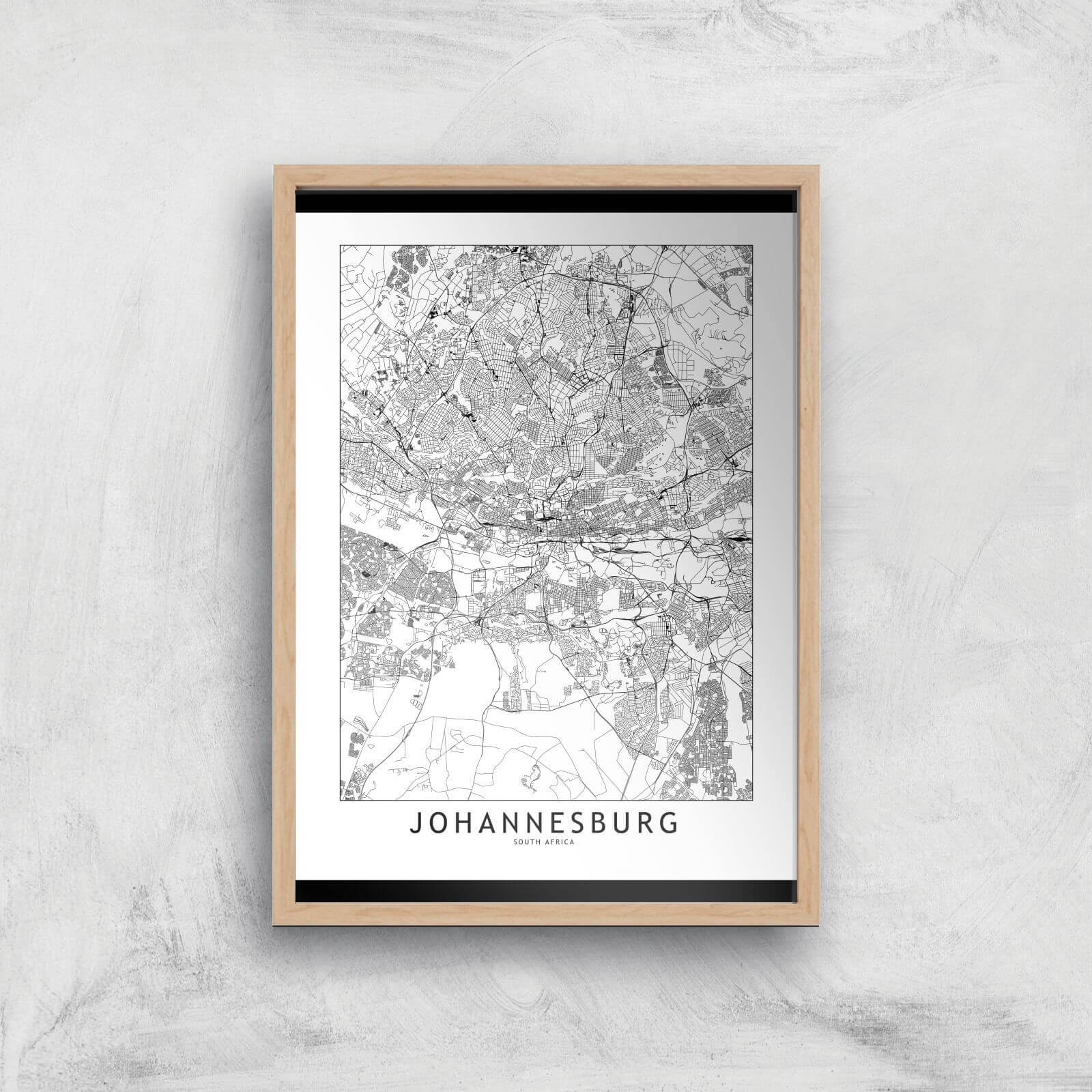 Johannesburg Light City Map Giclee Art Print - A4 - Wooden Frame