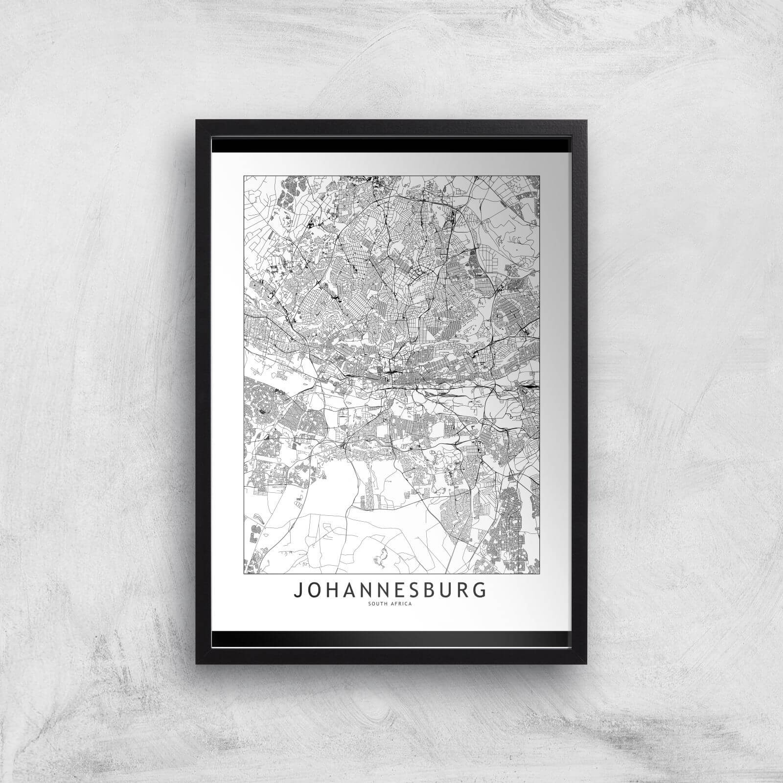 Johannesburg Light City Map Giclee Art Print - A3 - Black Frame