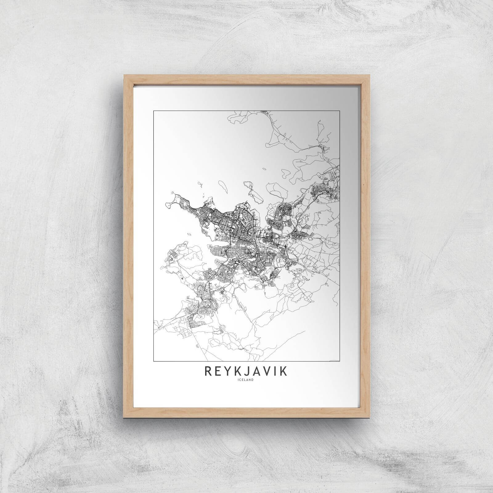 Reykjavik Light City Map Giclee Art Print - A4 - Wooden Frame