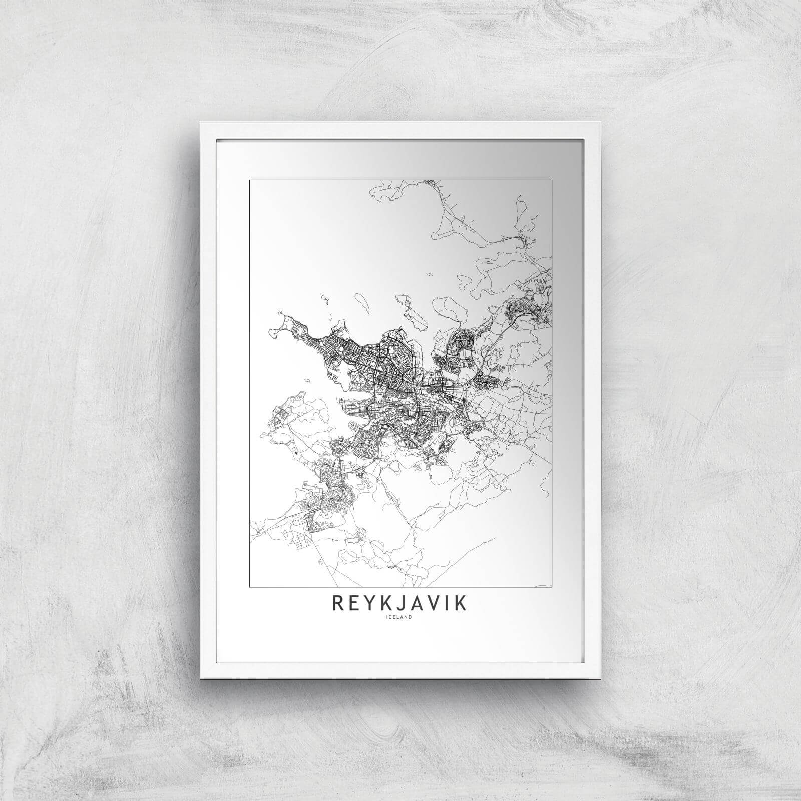 Reykjavik Light City Map Giclee Art Print - A3 - White Frame