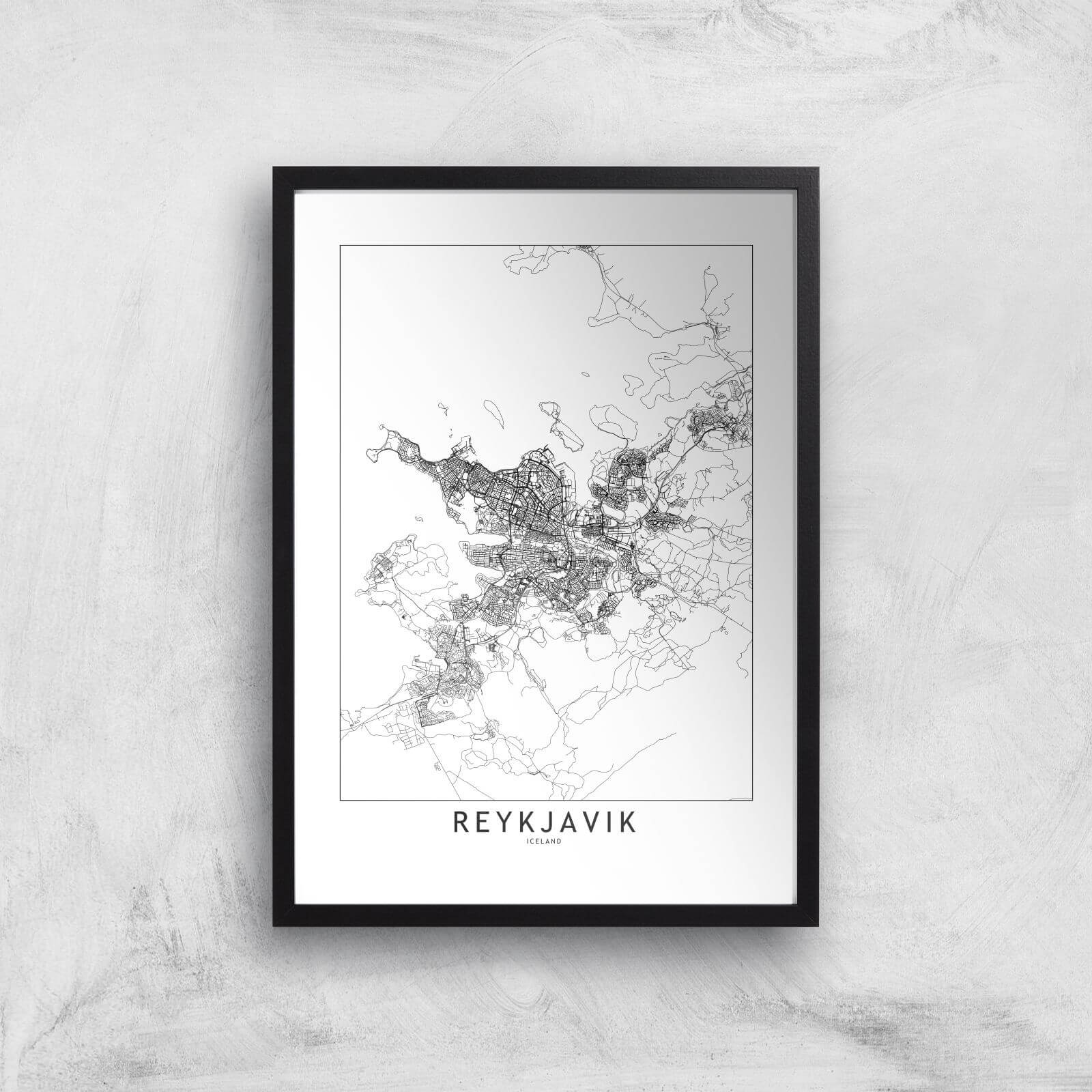 Reykjavik Light City Map Giclee Art Print - A2 - Black Frame