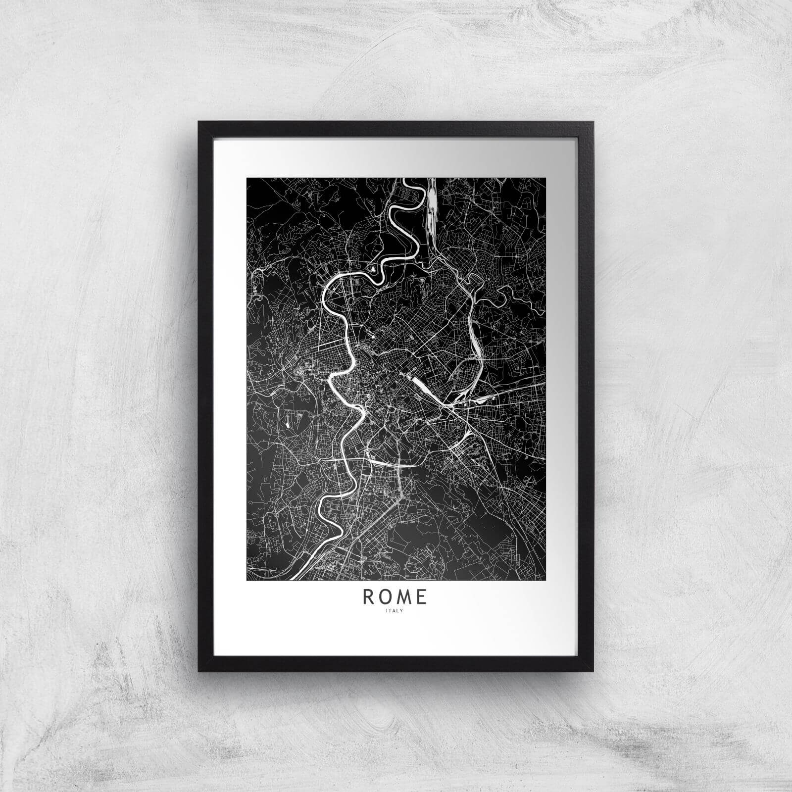 Rome Dark City Map Giclee Art Print - A3 - Black Frame