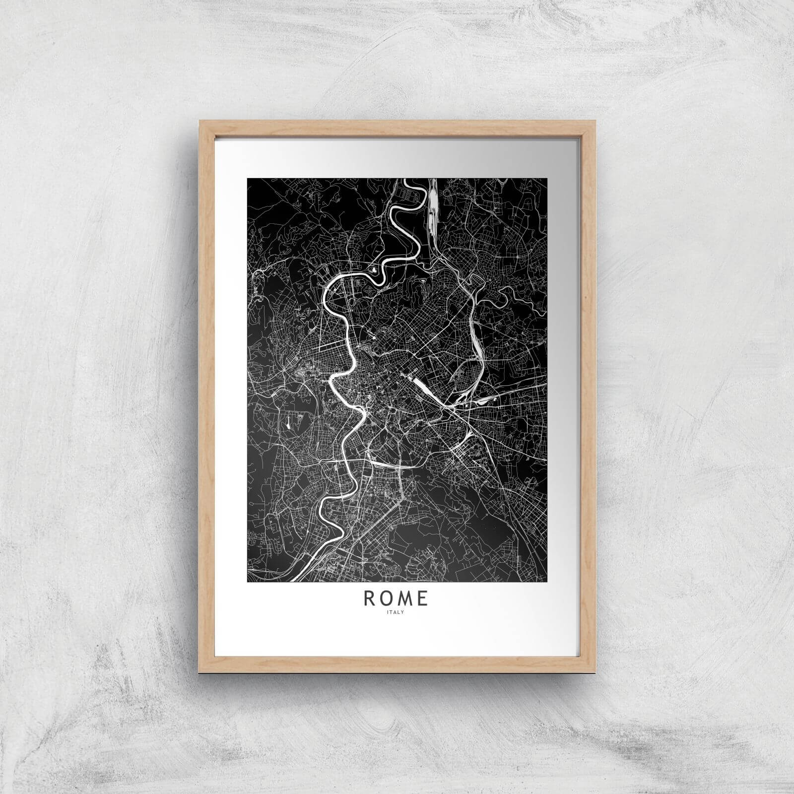 Rome Dark City Map Giclee Art Print - A2 - Wooden Frame