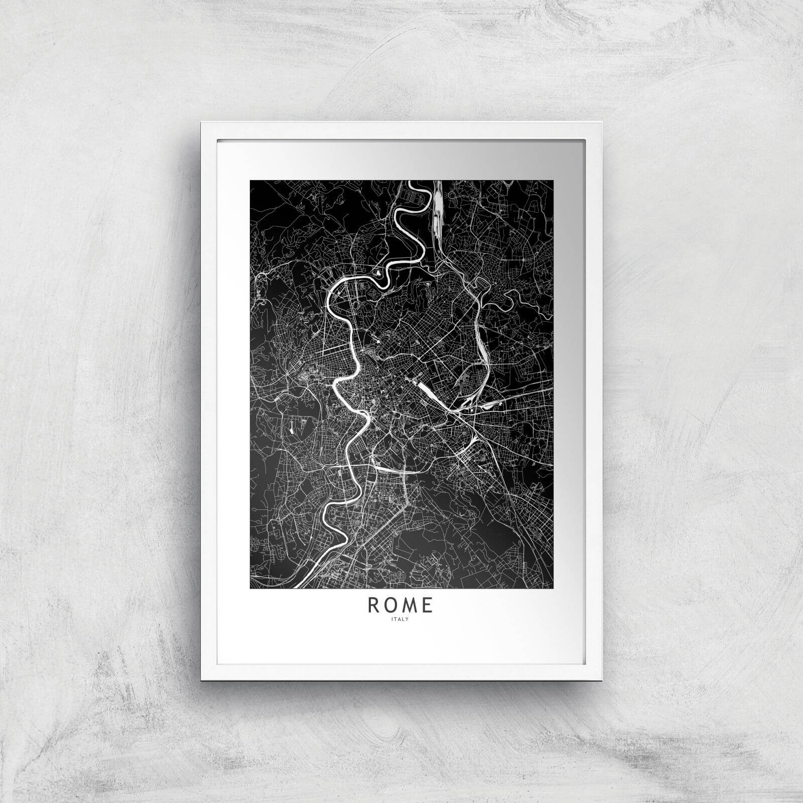 Rome Dark City Map Giclee Art Print - A2 - White Frame