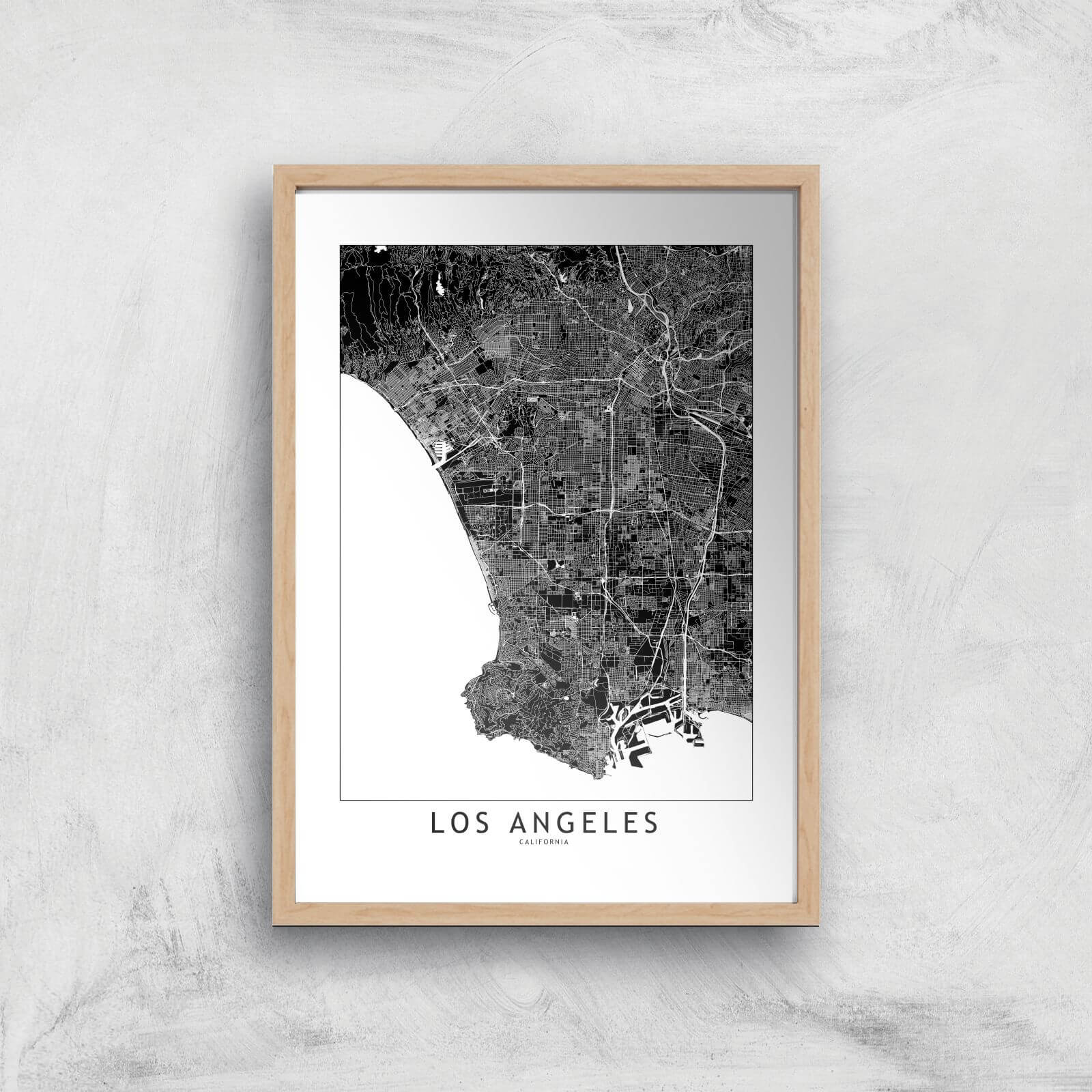Los Angeles Dark City Map Giclee Art Print - A3 - Wooden Frame