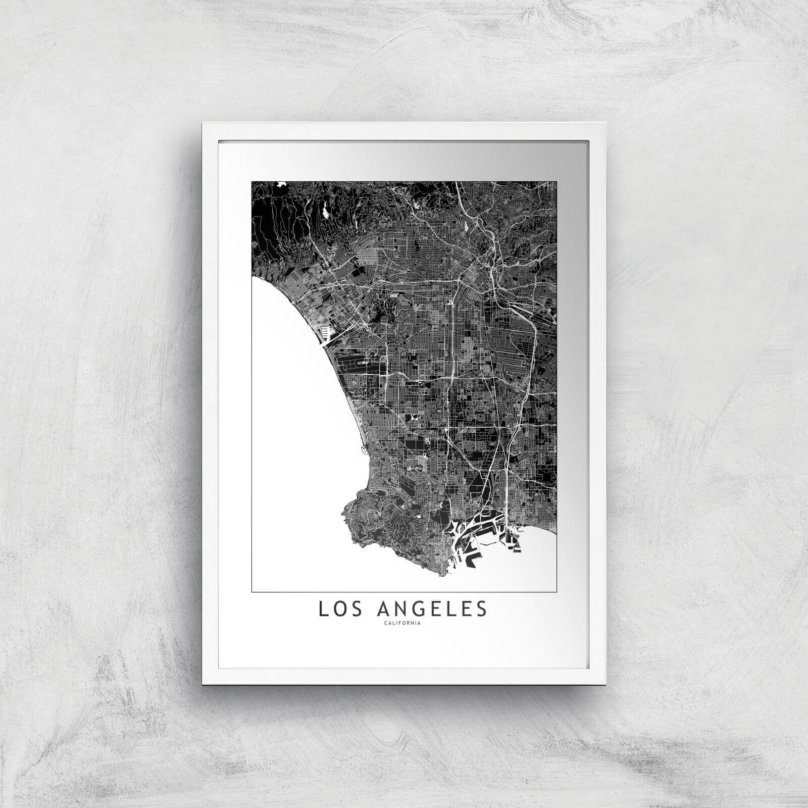 Los Angeles Dark City Map Giclee Art Print - A2 - White Frame