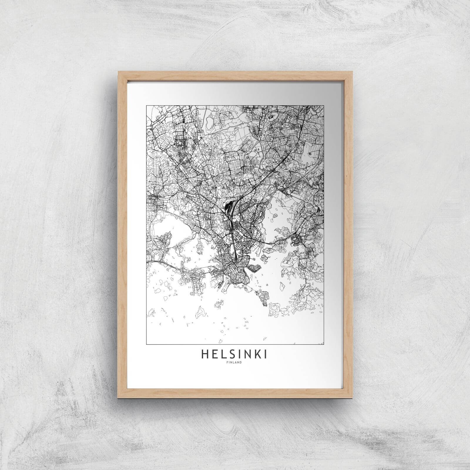 Helsinki Light City Map Giclee Art Print - A3 - Wooden Frame